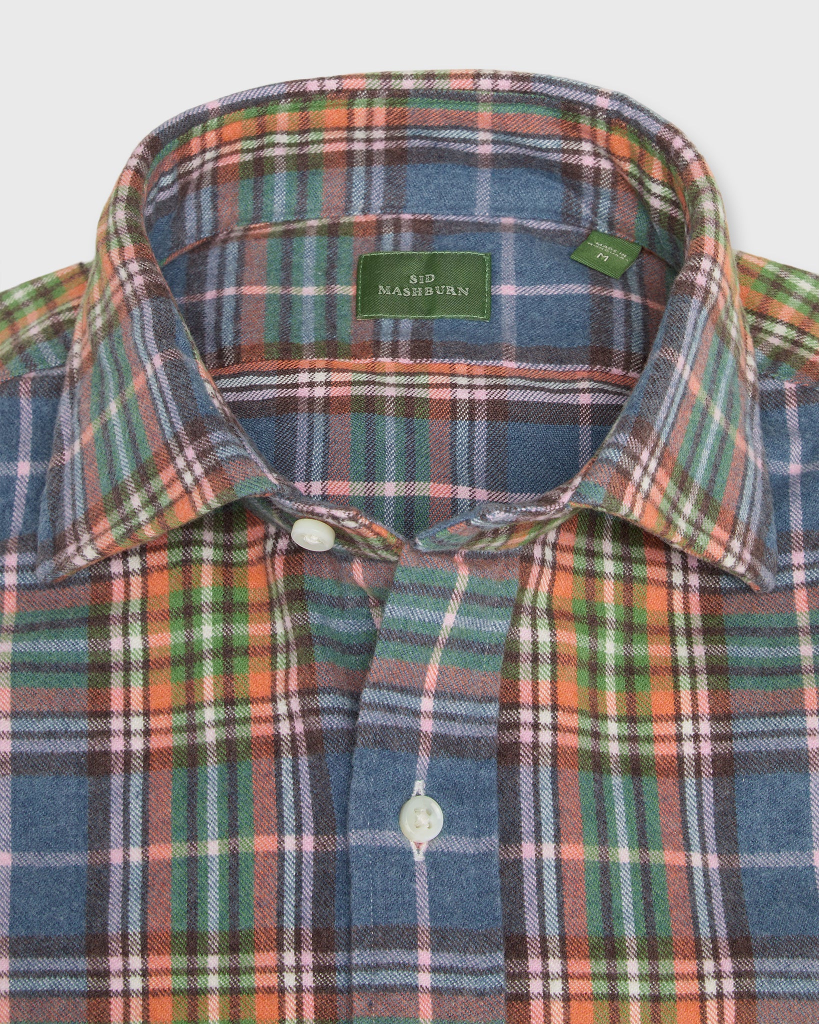 Spread Collar Sport Shirt in Glacier/Orange/Green Plaid Flannel