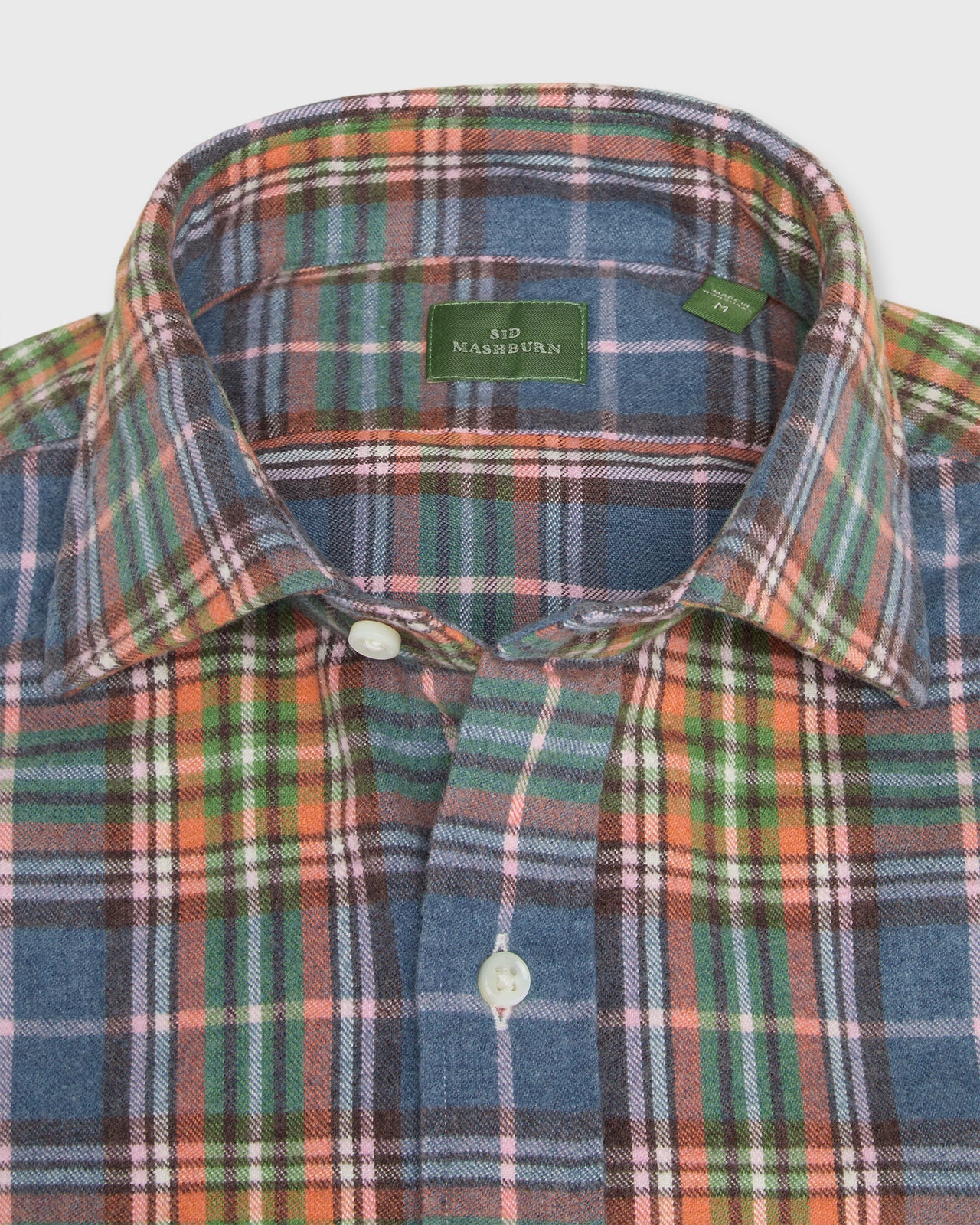 Spread Collar Sport Shirt in Glacier/Orange/Green Plaid Flannel