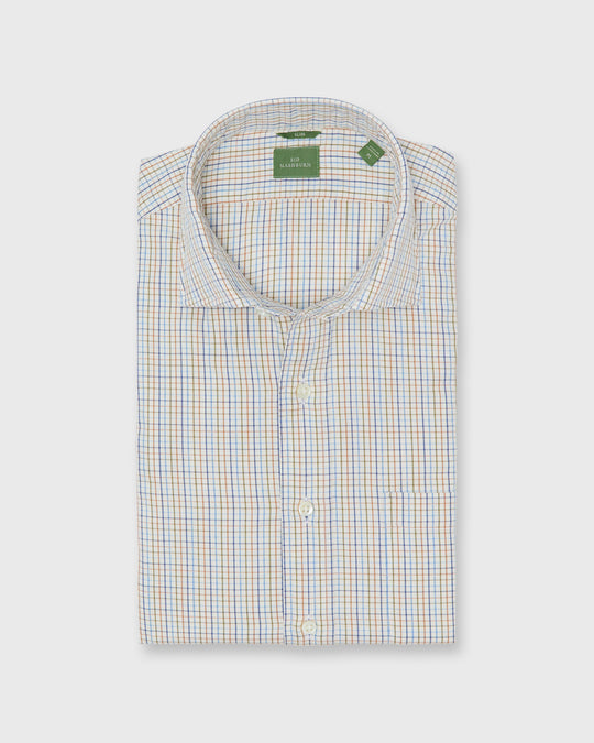 Slim-Fit Spread Collar Sport Shirt in Olive/Ochre/Blue Tattersall Twill