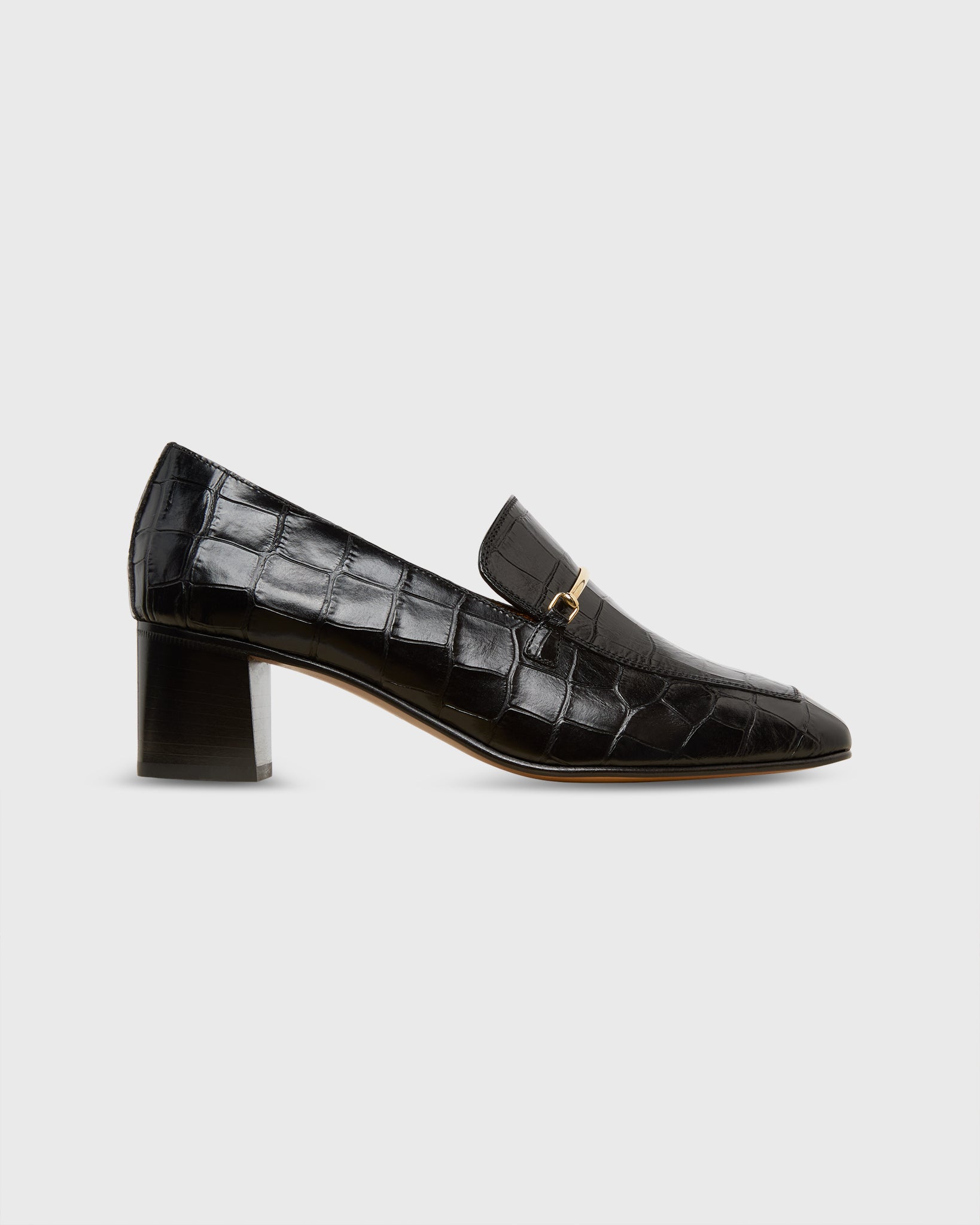 Bit Loafer Heel in Black Embossed Leather