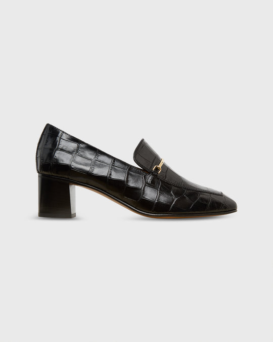 Bit Loafer Heel in Black Embossed Leather