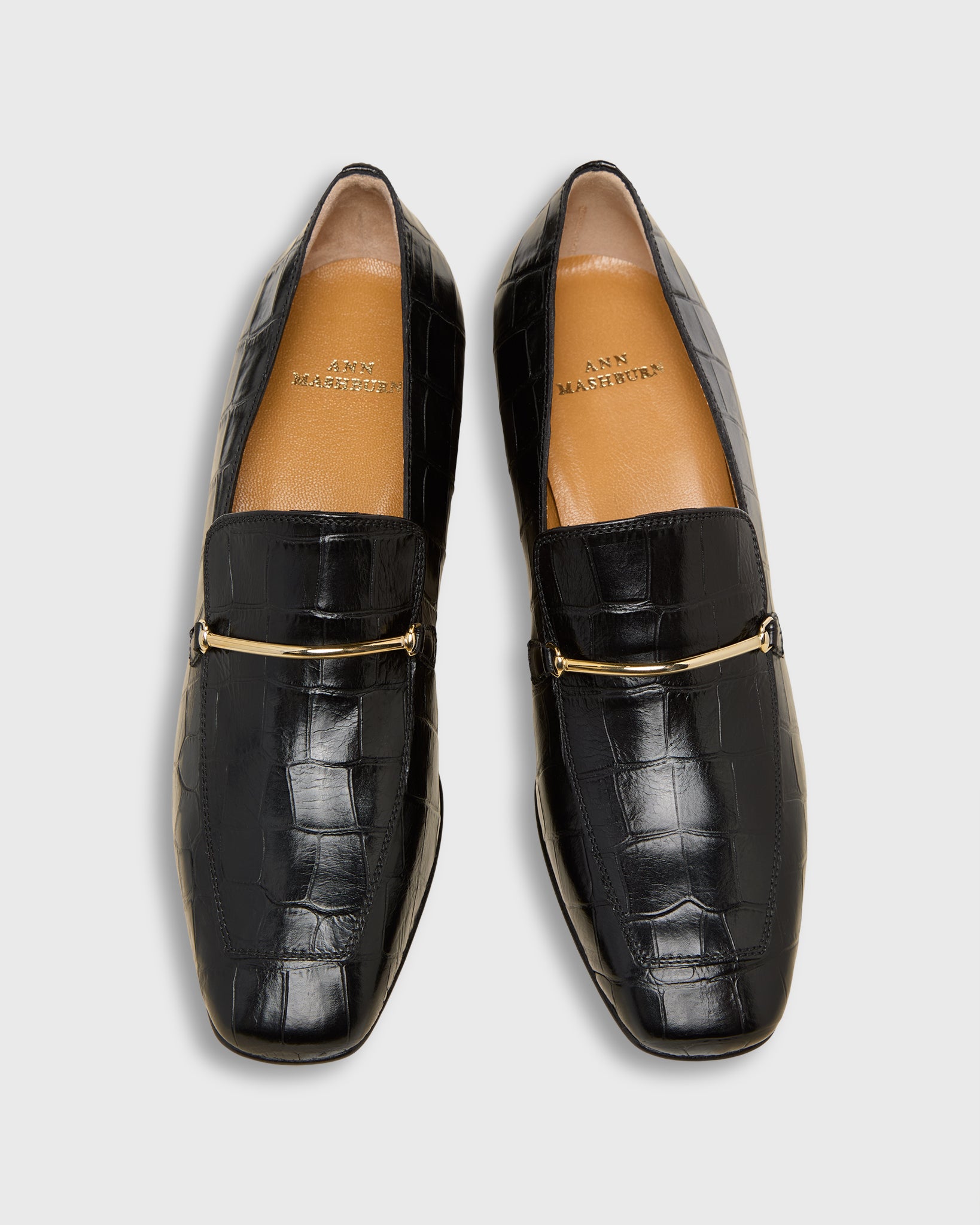 Bit Loafer Heel in Black Embossed Leather
