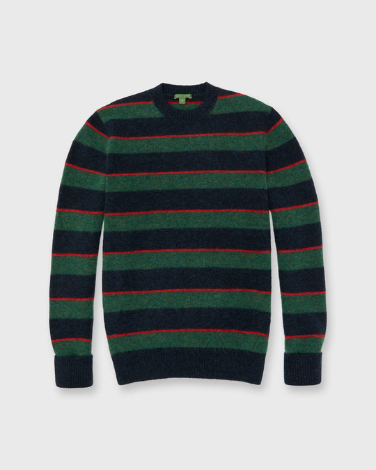 Crewneck Sweater in Green/Red/Navy Stripe Brushed Alpaca