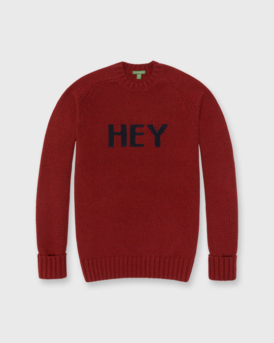 High Crewneck Hey Intarsia Sweater in Red/Navy Wool/Cotton