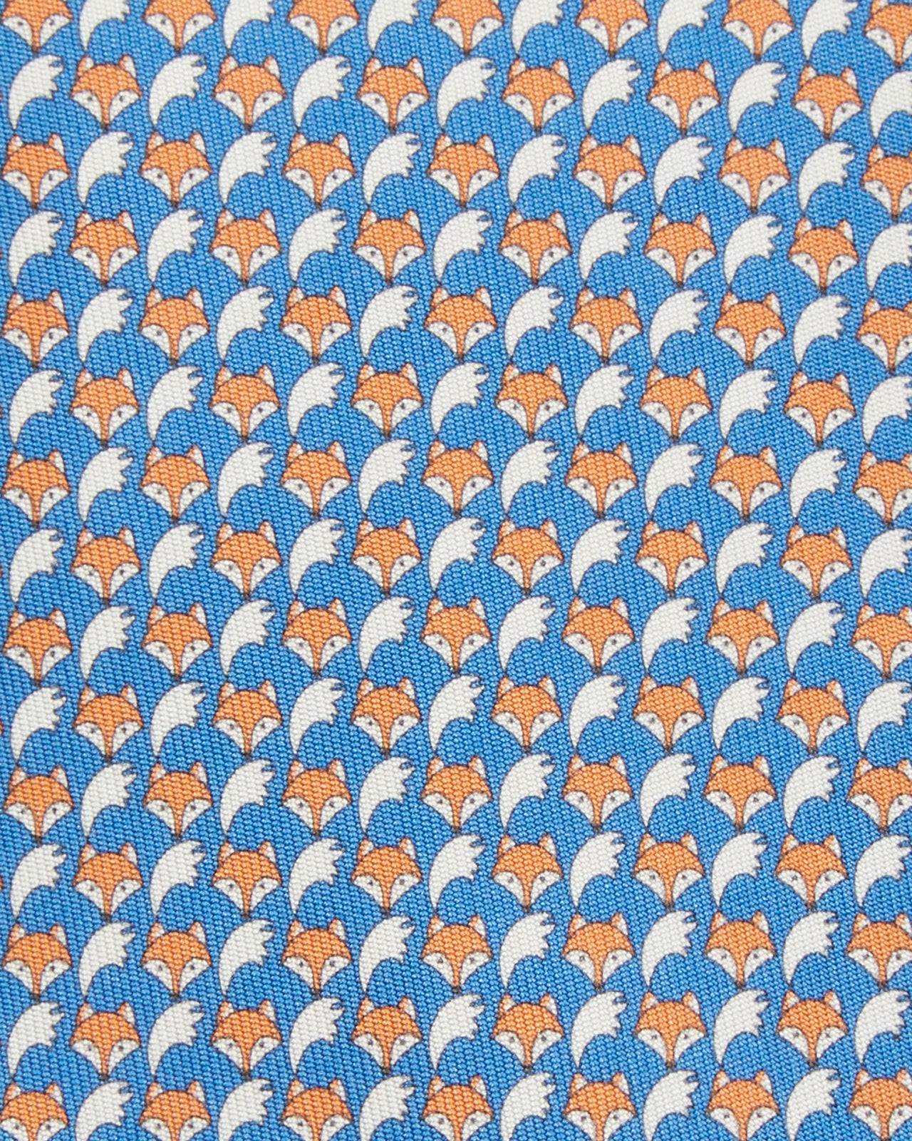 Silk Print Tie in Blue/Orange Fox