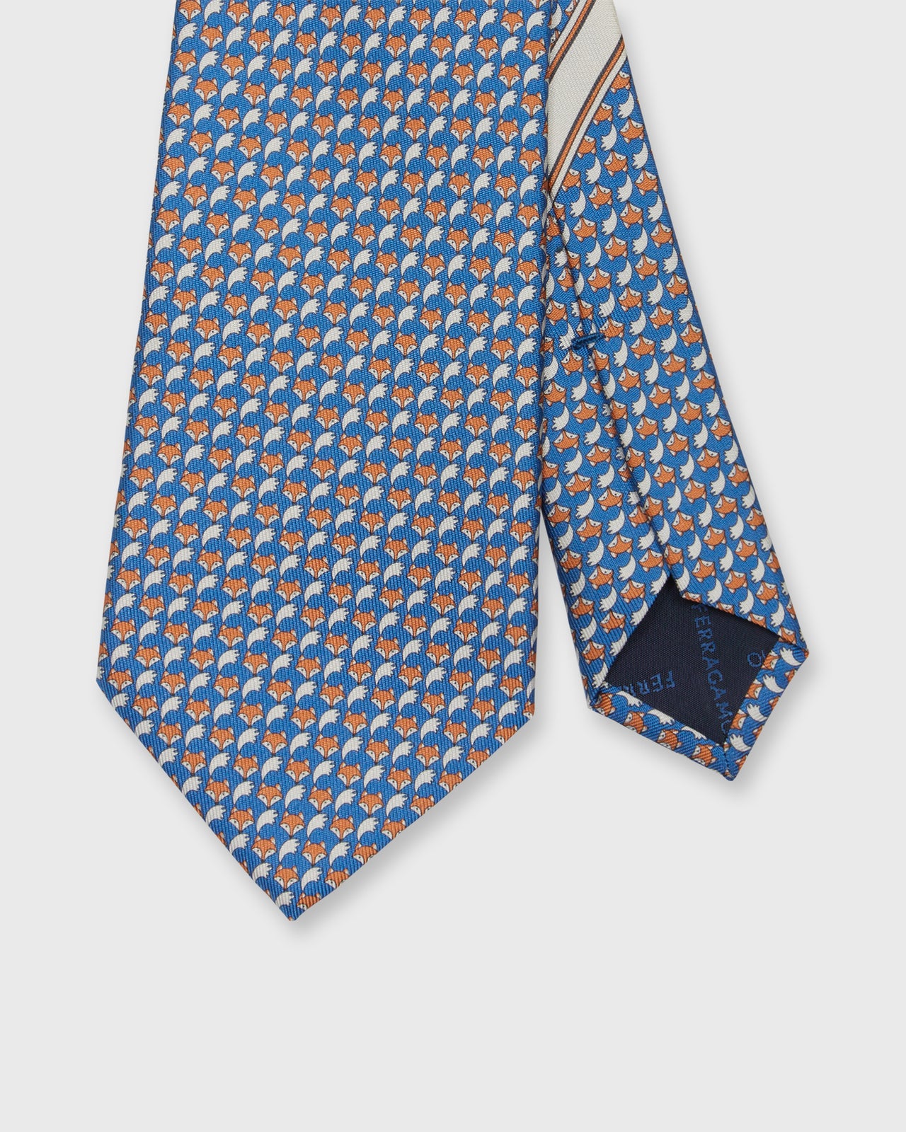 Silk Print Tie in Blue/Orange Fox