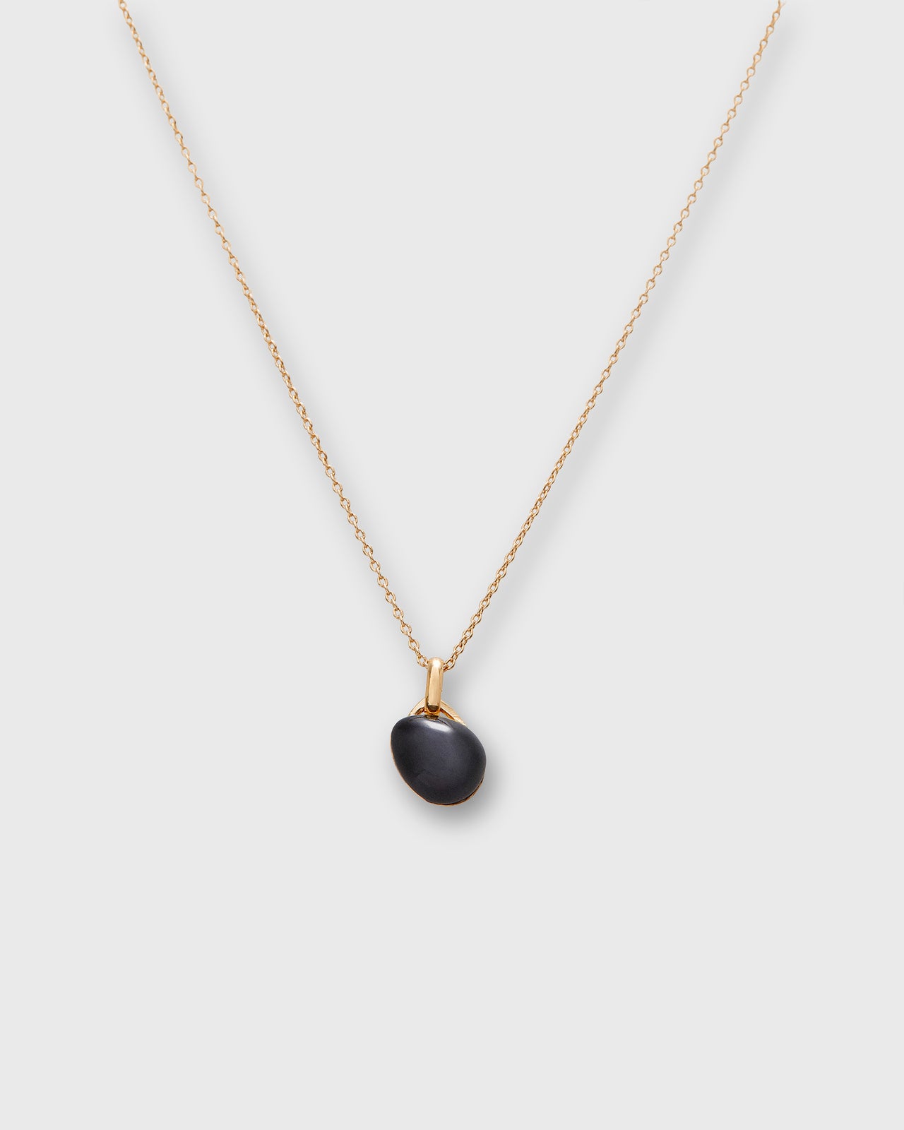 Tiny Ceramic Egg Pendant Necklace in Soot/Gold