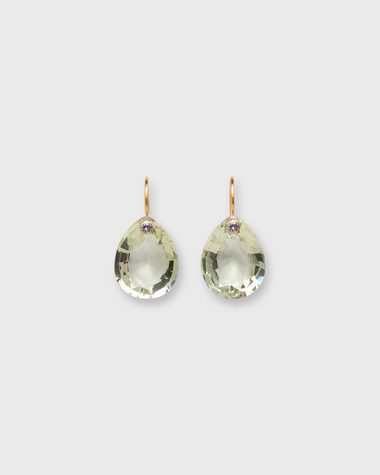 Pearshape Gem Earrings in Green Quartz/Tanzanite