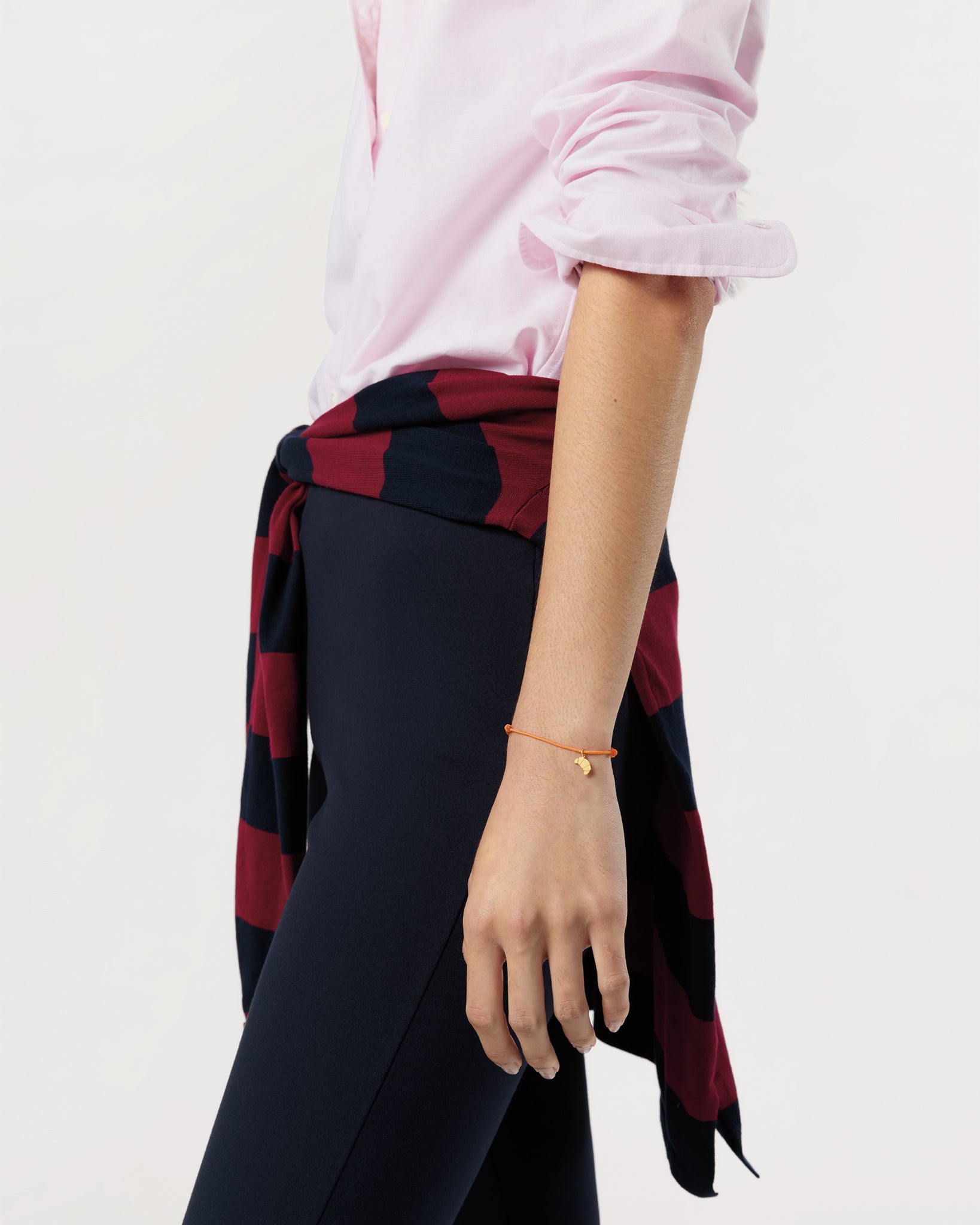 Croissant Charm Bracelet in Gold/Assorted Color Cord