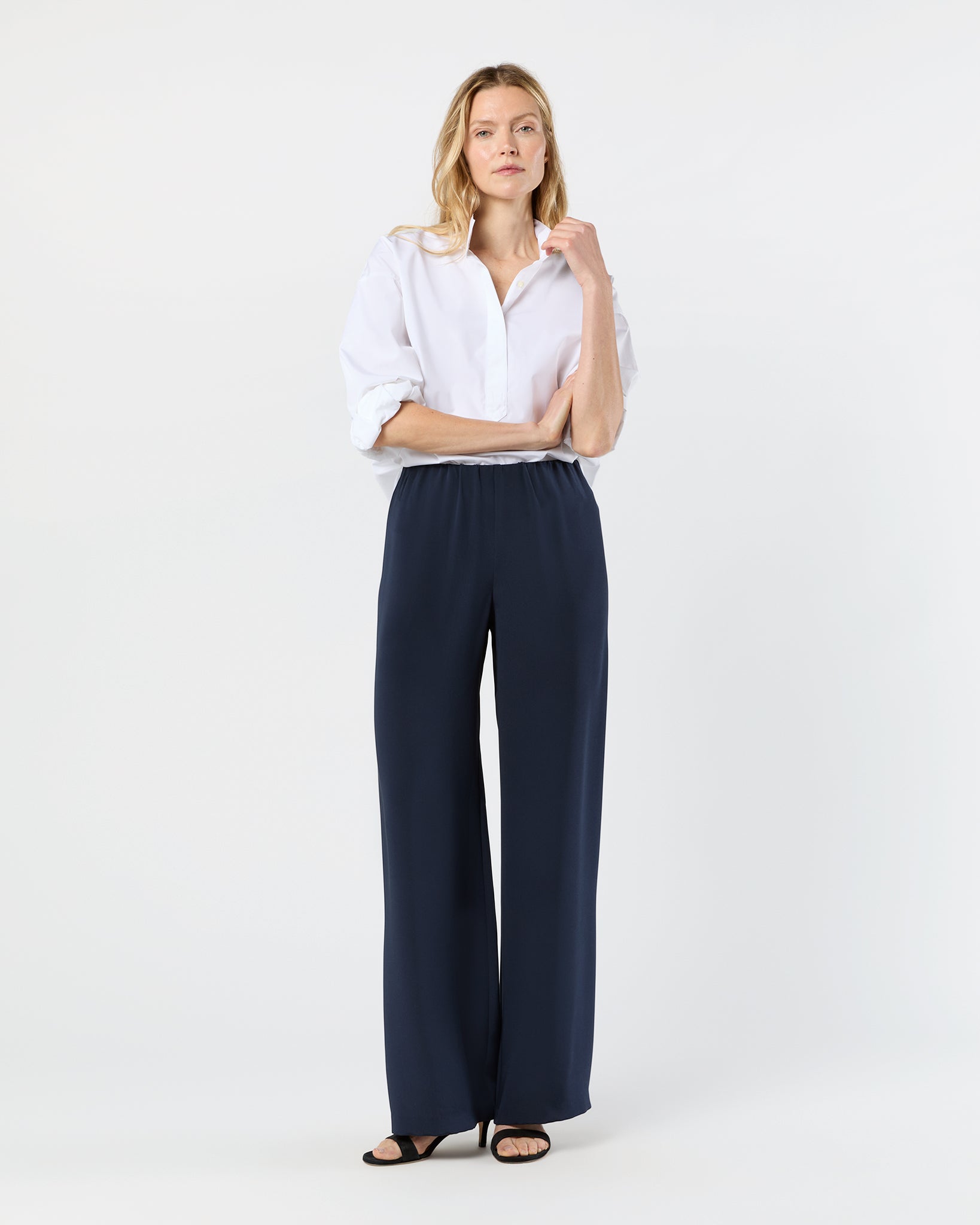 Kelly Pant in Navy Silk Crepe de Chine