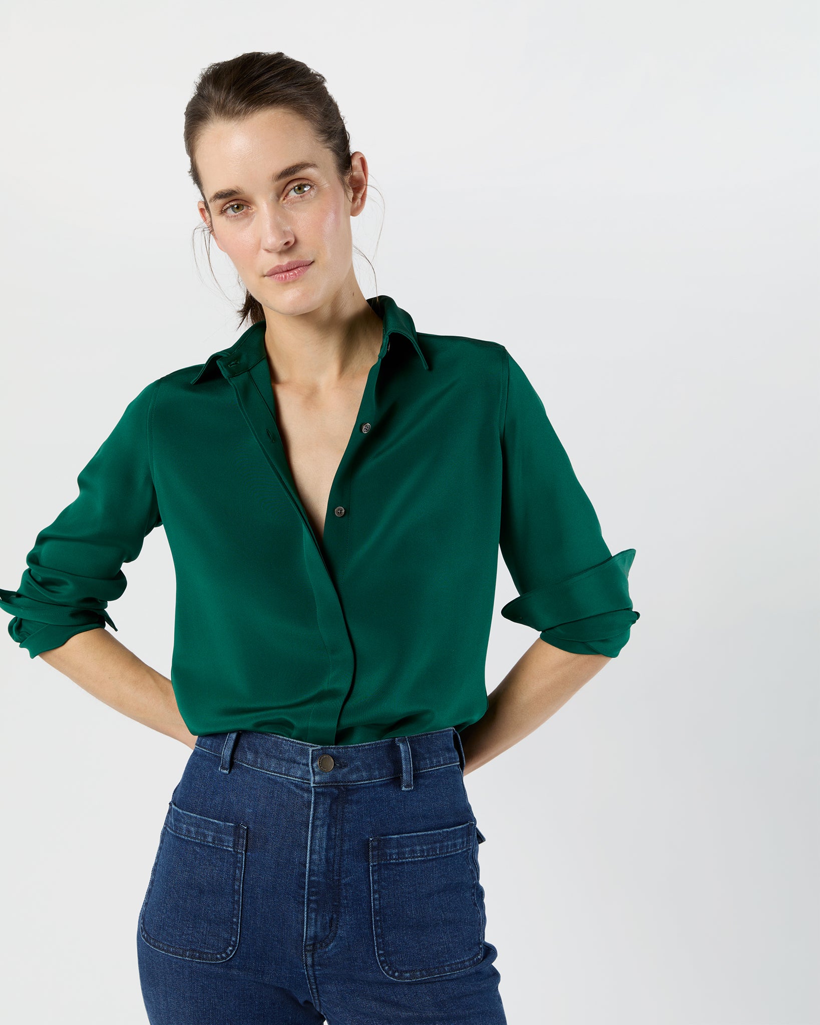 Classic Blouse in Forest Silk Crepe de Chine