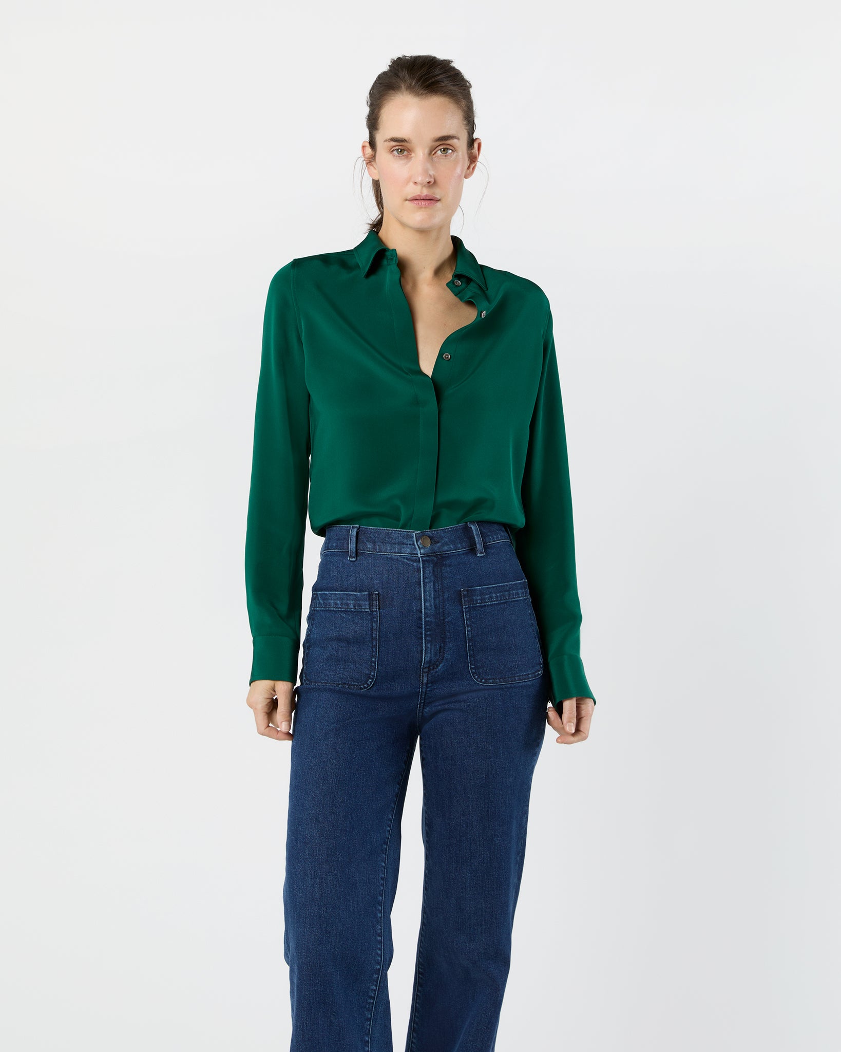 Classic Blouse in Forest Silk Crepe de Chine