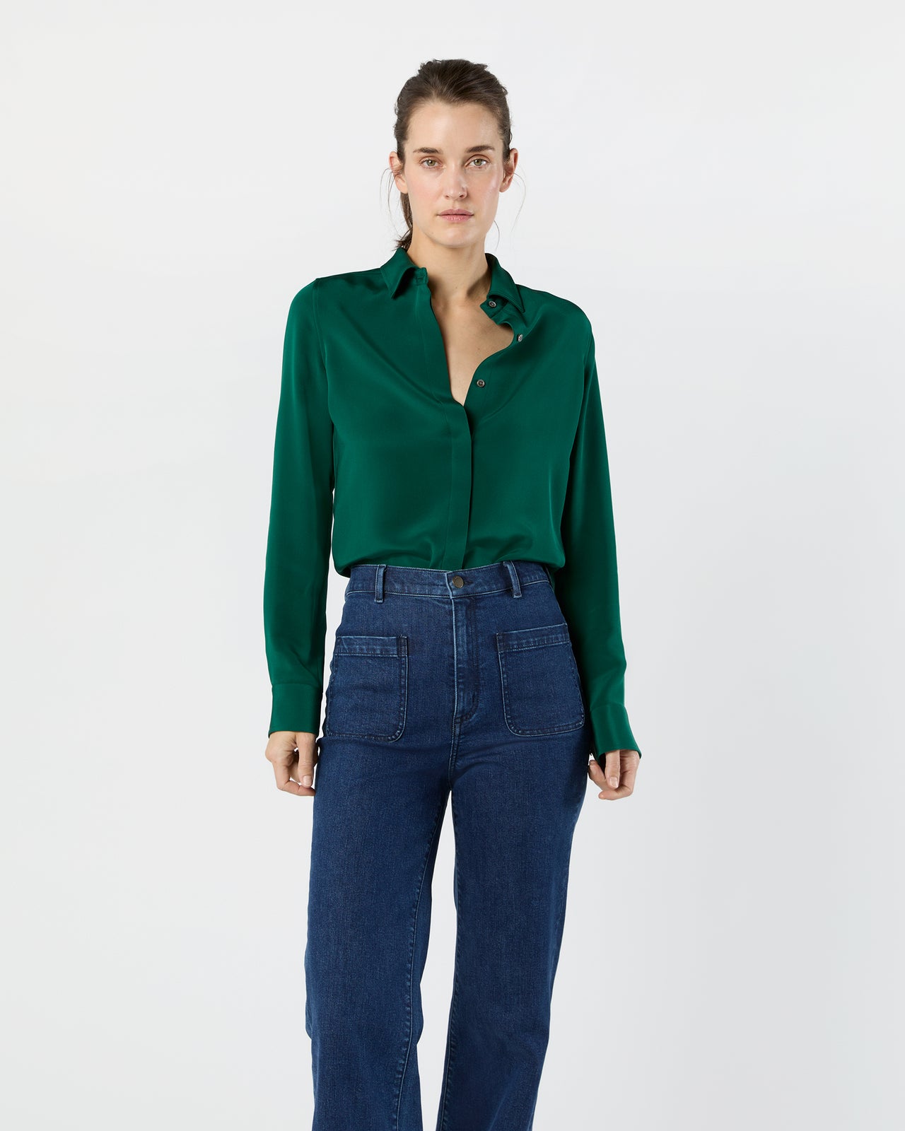 Classic Blouse in Forest Silk Crepe de Chine