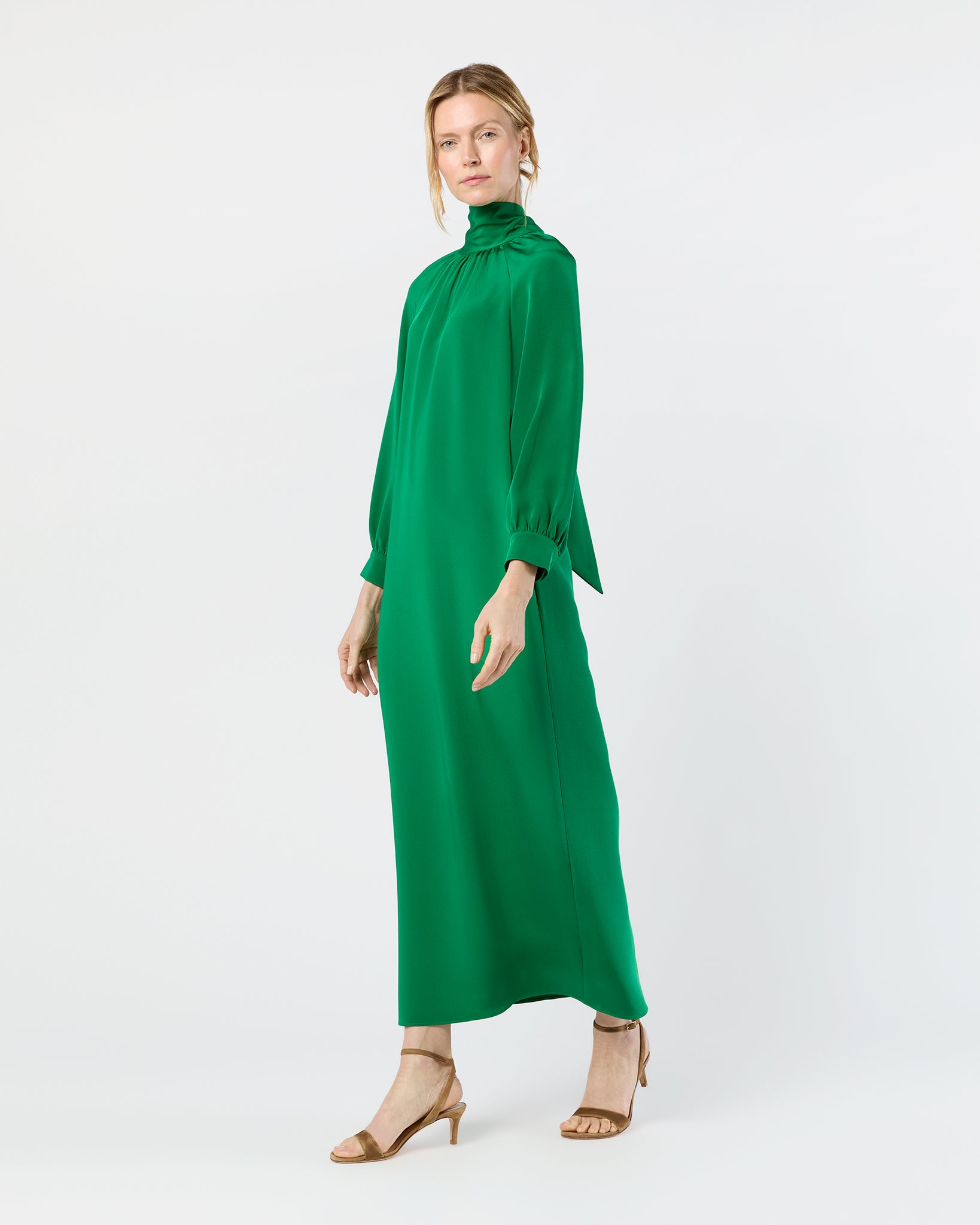 green emerald velvet dress Maggie Maxi Dress in Green Silk Crepe de Chine