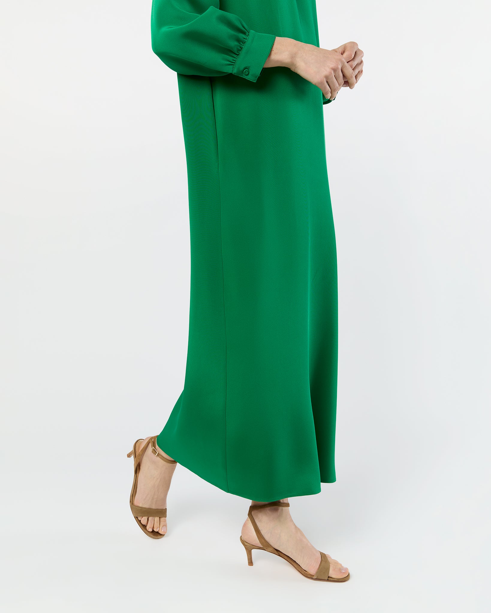 Maggie Maxi Dress in Green Silk Crepe de Chine