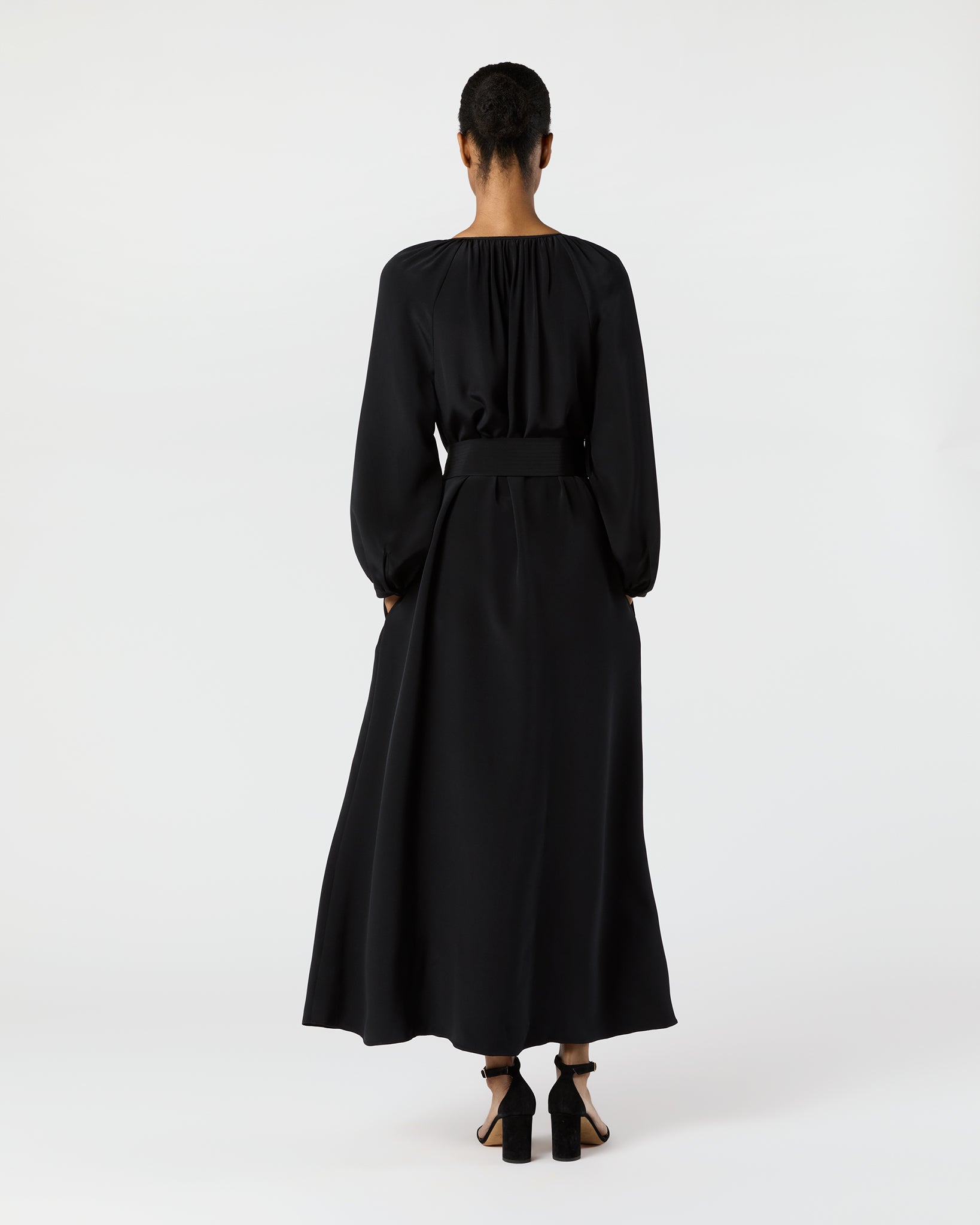 Ariana Maxi Dress in Black Silk Crepe de Chine
