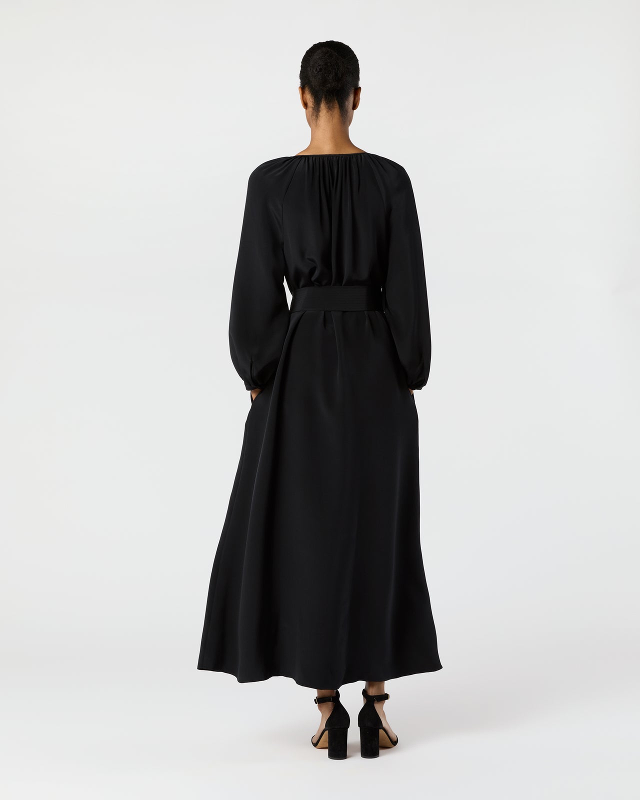 Ariana Maxi Dress in Black Silk Crepe de Chine