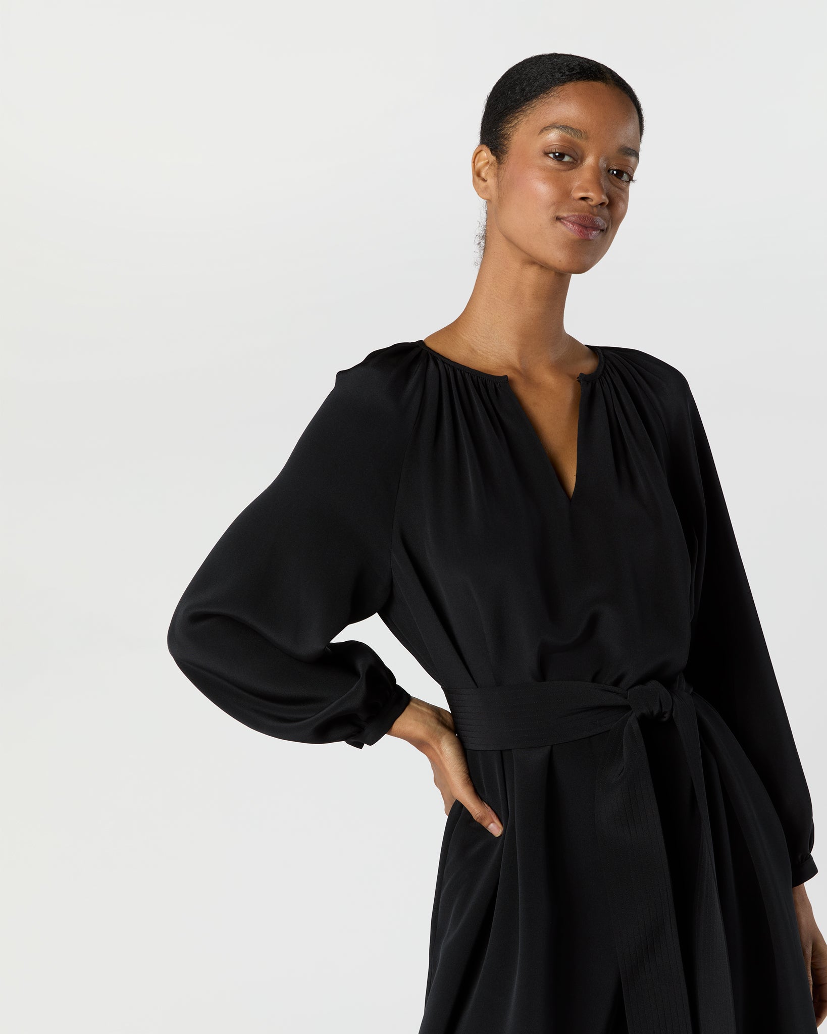 Ariana Maxi Dress in Black Silk Crepe de Chine
