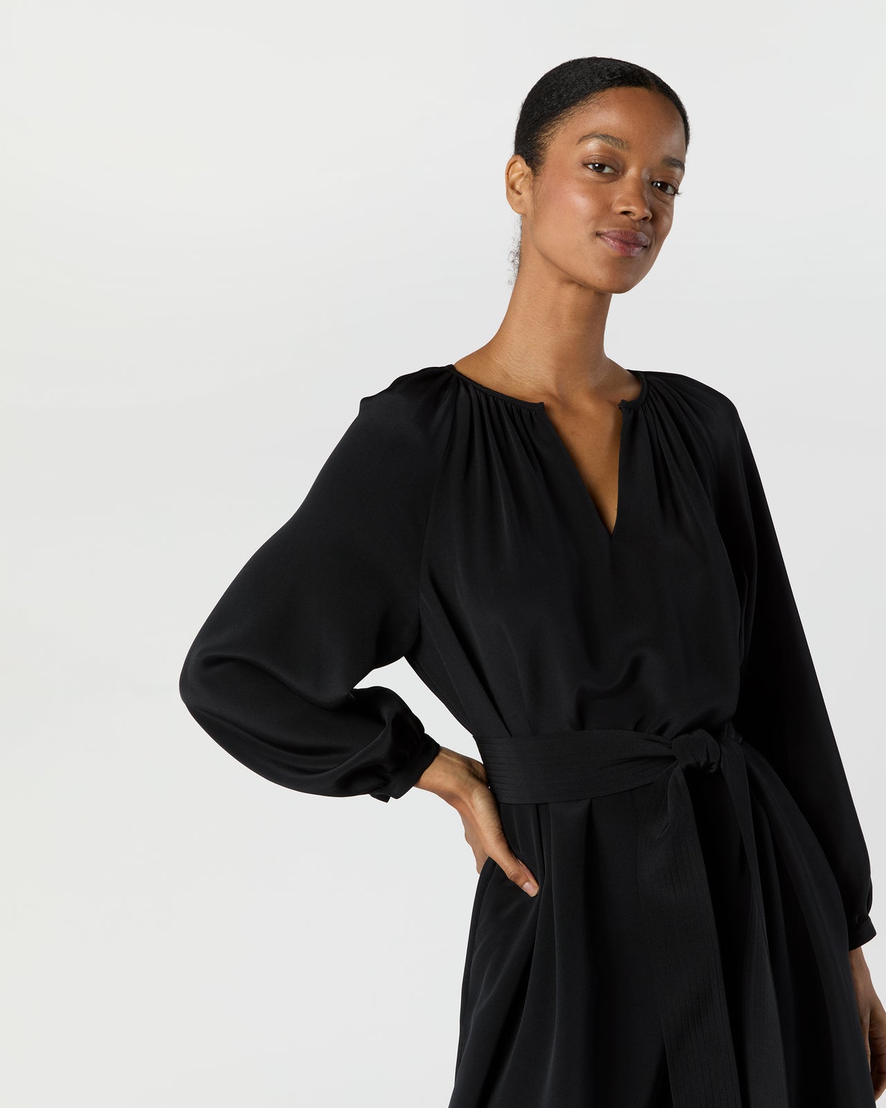 Ariana Maxi Dress in Black Silk Crepe de Chine