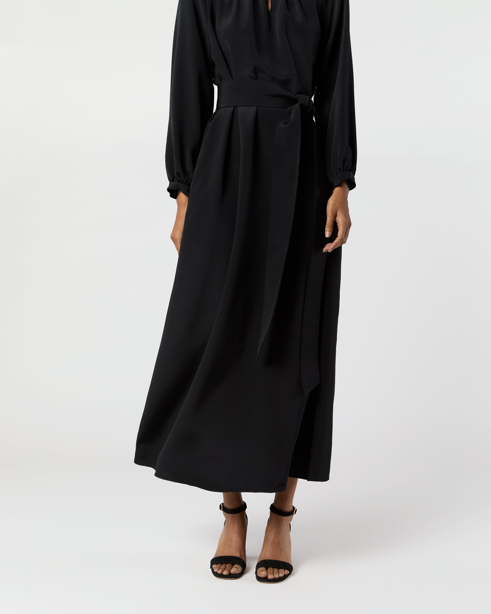 Ariana Maxi Dress in Black Silk Crepe de Chine