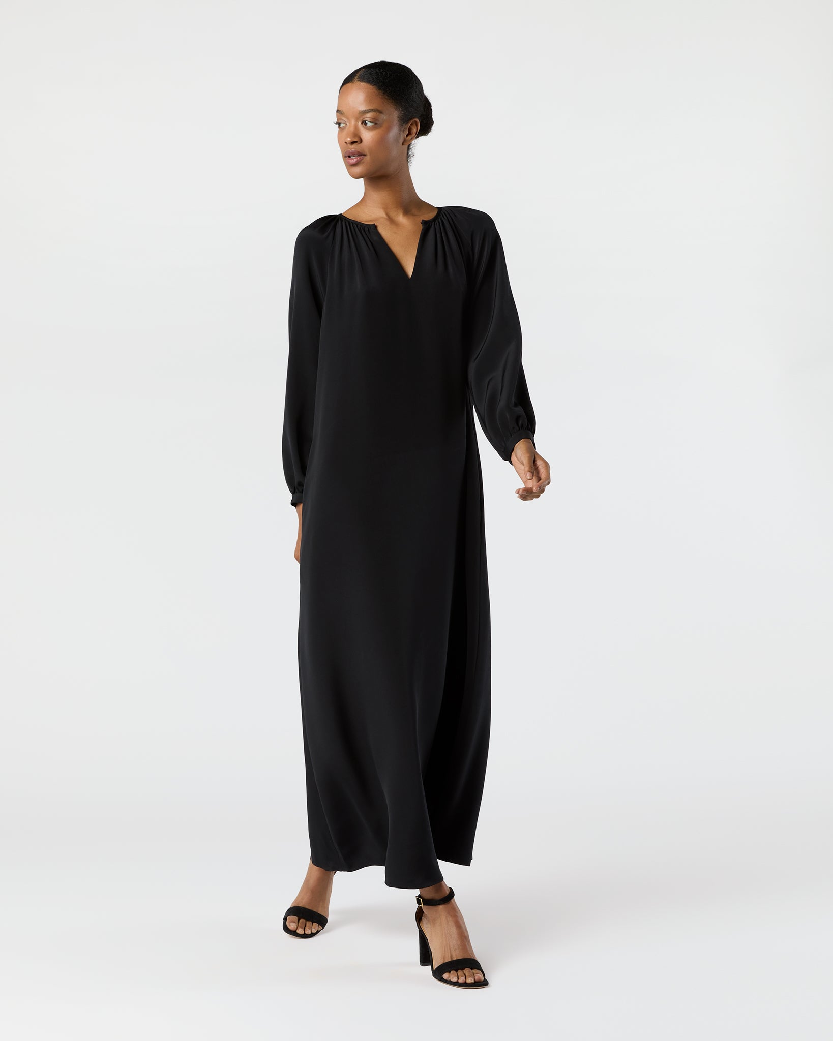 Ariana Maxi Dress in Black Silk Crepe de Chine