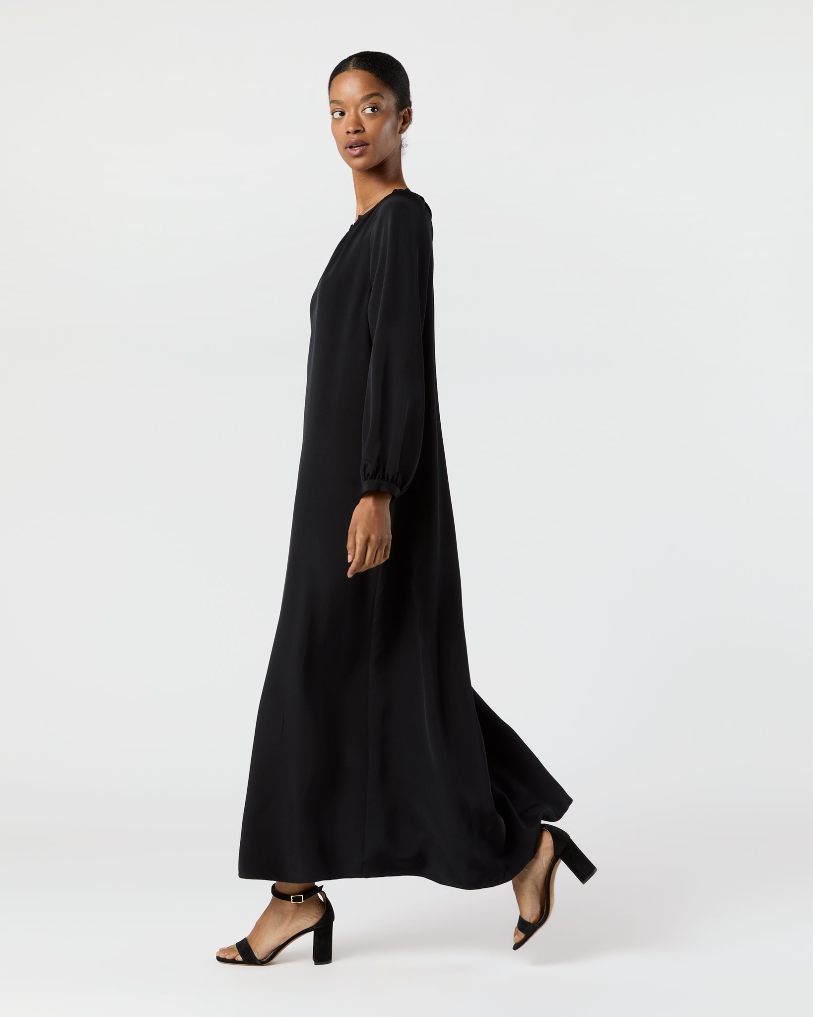 Ariana Maxi Dress in Black Silk Crepe de Chine