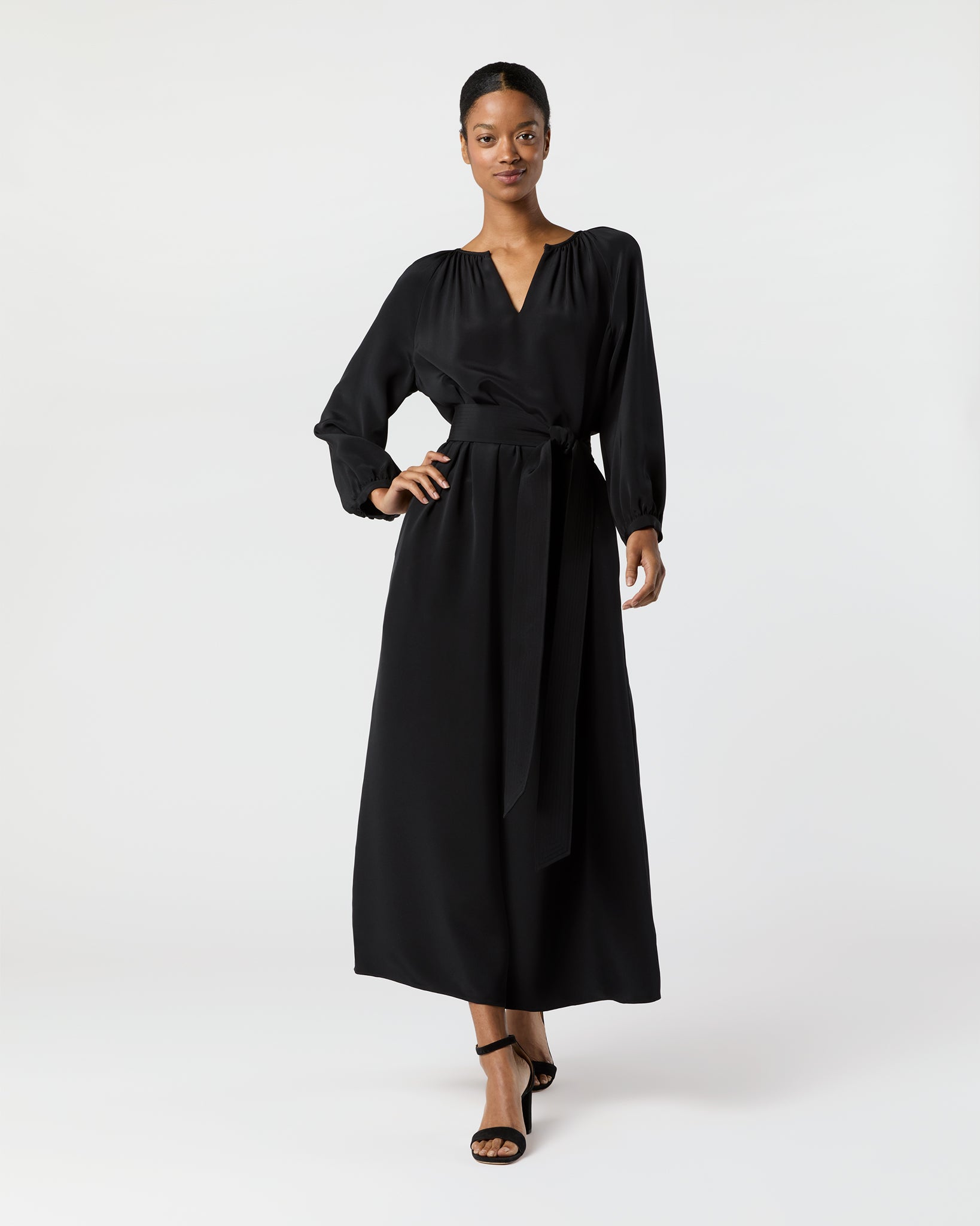 Ariana Maxi Dress in Black Silk Crepe de Chine