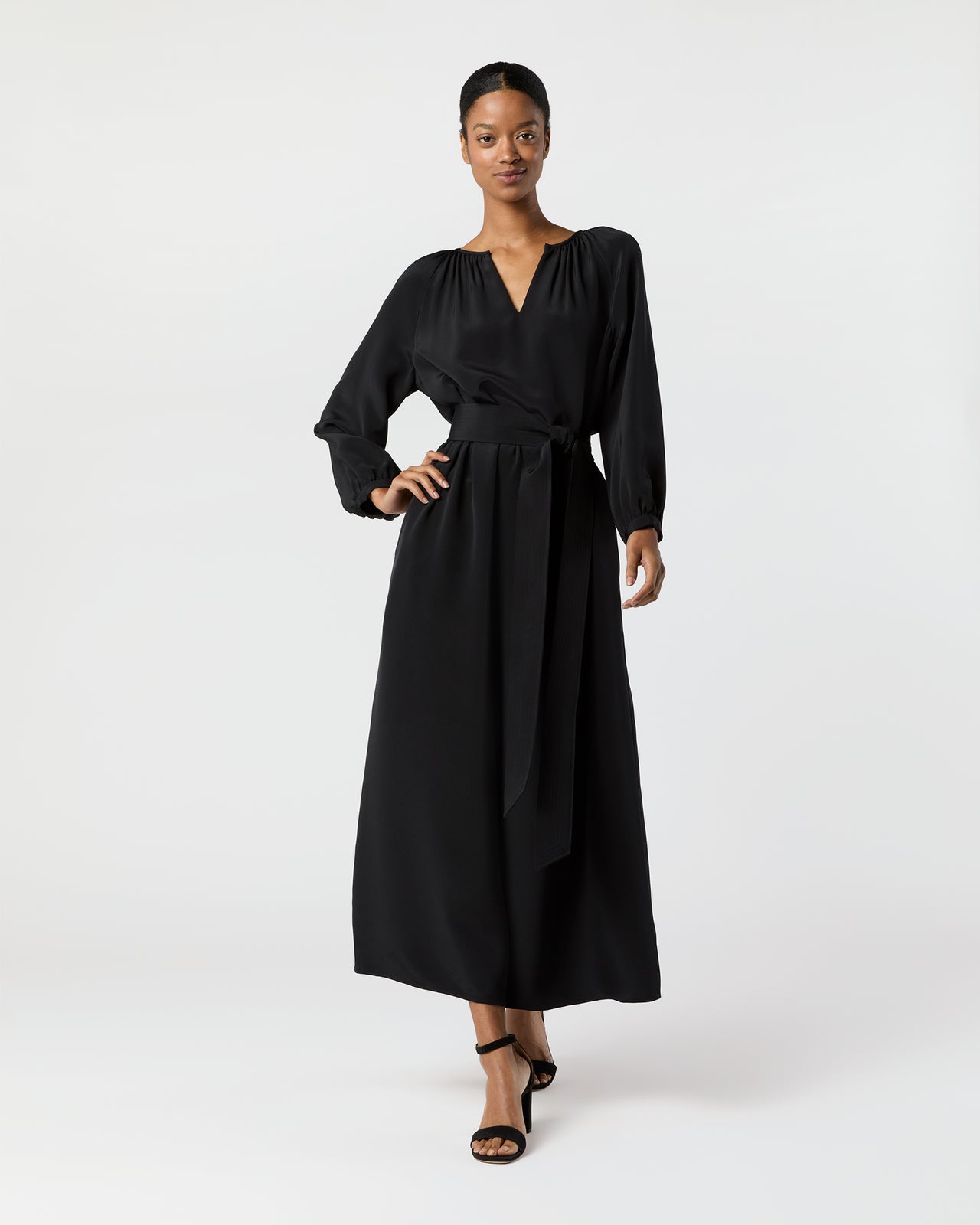 Ariana Maxi Dress in Black Silk Crepe de Chine