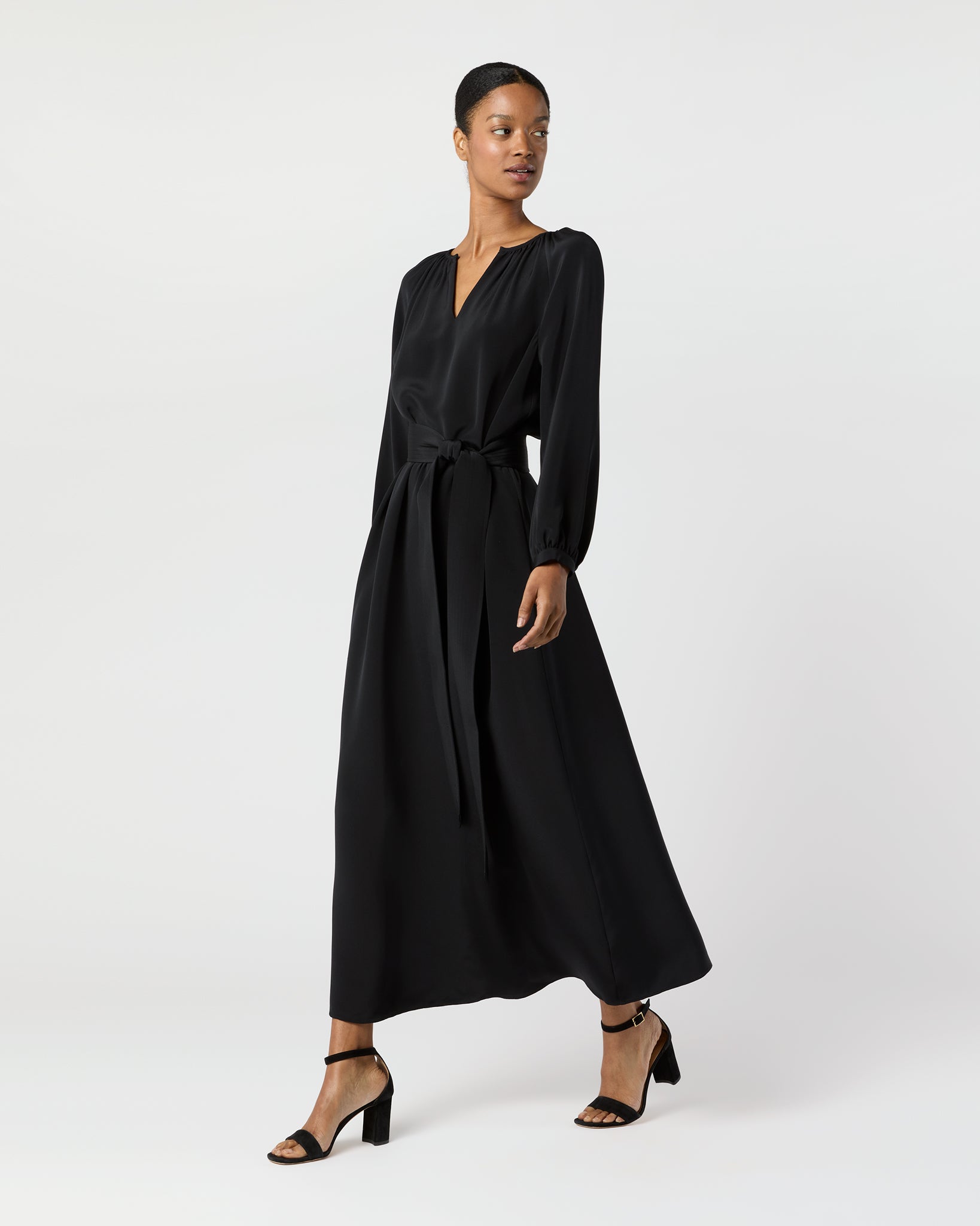 Ariana Maxi Dress in Black Silk Crepe de Chine