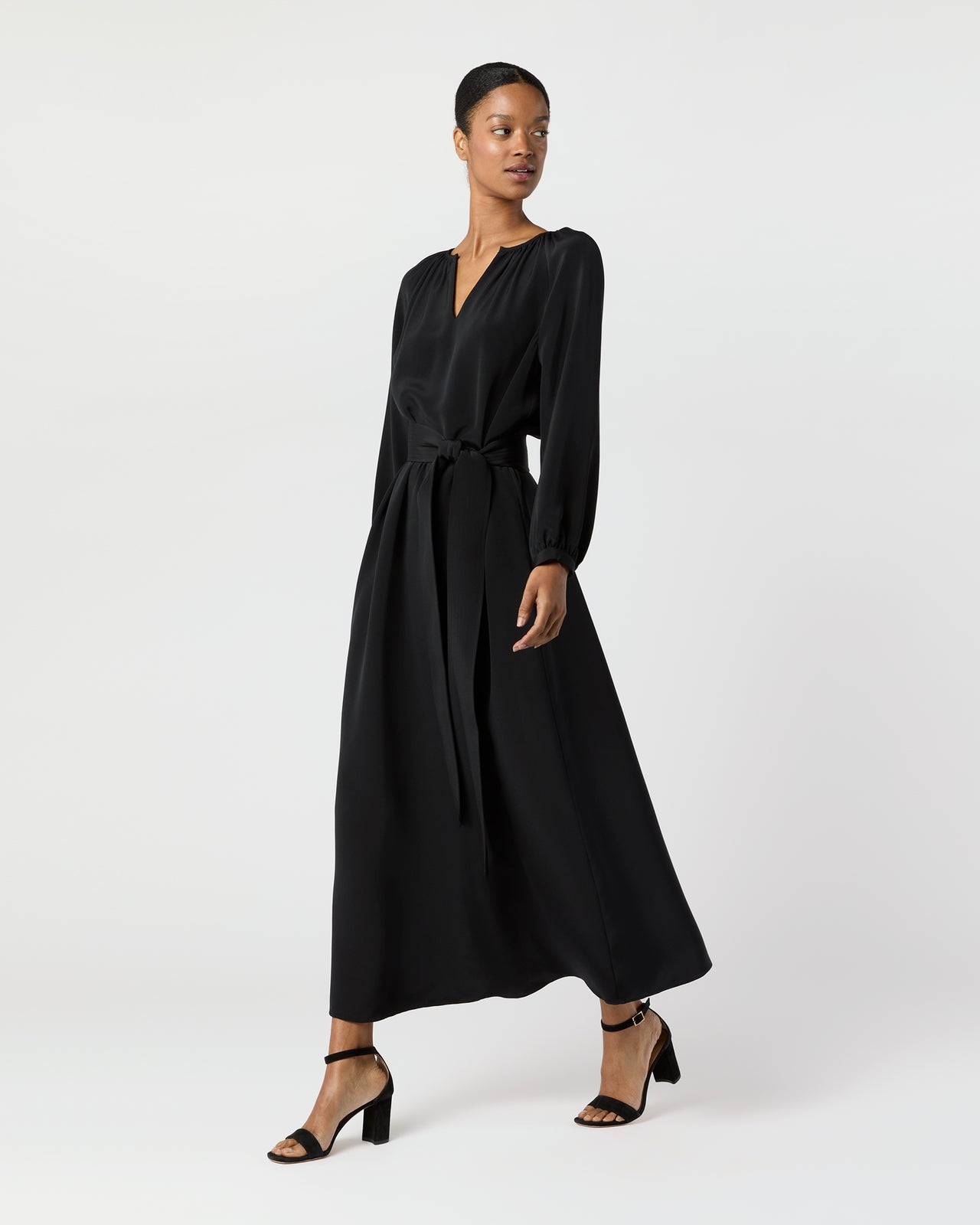 Ariana Maxi Dress in Black Silk Crepe de Chine