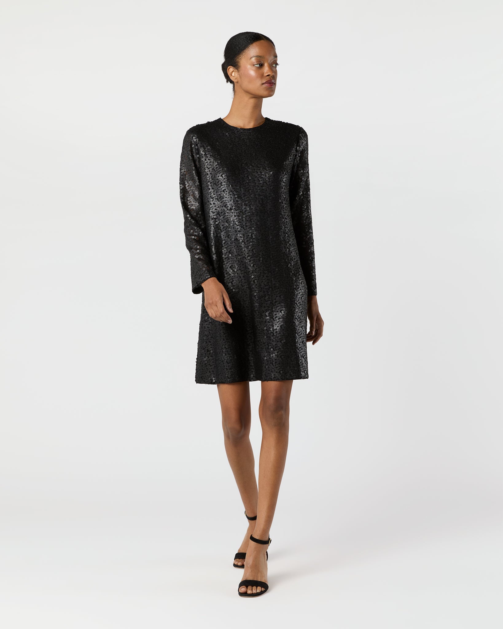 Katie Dress in Black Floral Sequin Mesh