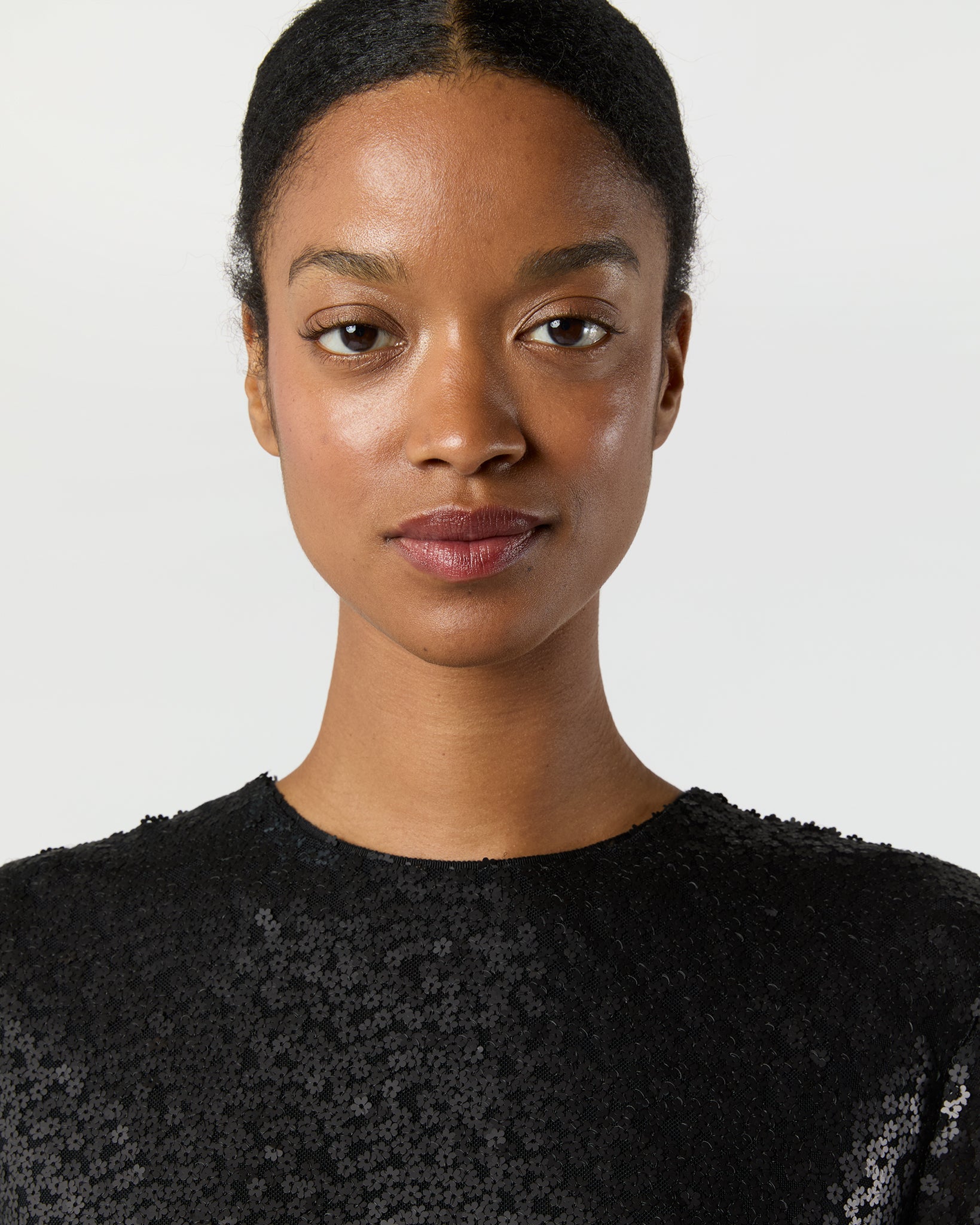 Katie Dress in Black Floral Sequin Mesh