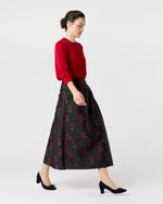 Load image into Gallery viewer, Cossie Midi Skirt in Black/Red Rose Matelassé
