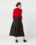 Load image into Gallery viewer, Cossie Midi Skirt in Black/Red Rose Matelassé
