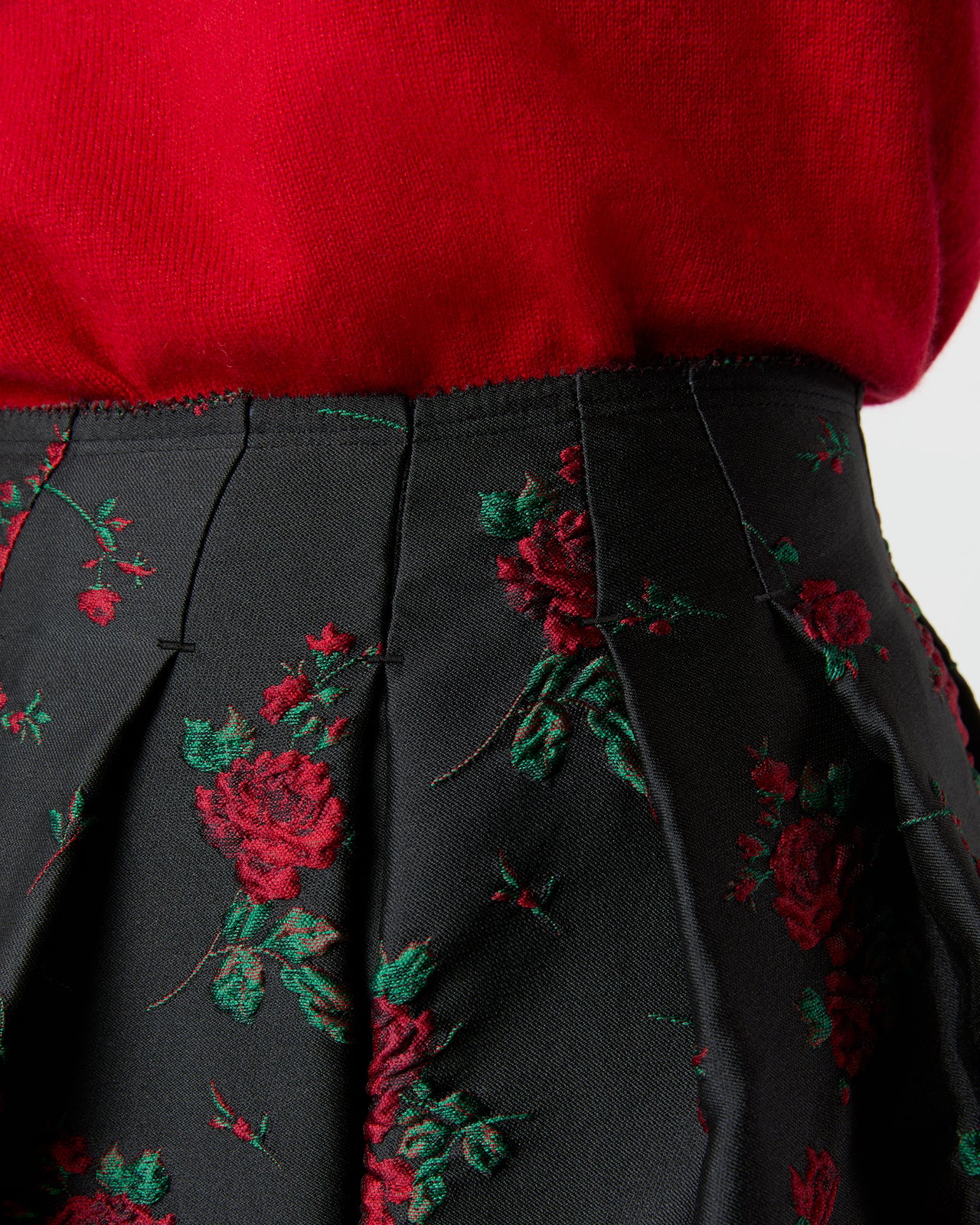 Cossie Midi Skirt in Black/Red Rose Matelassé