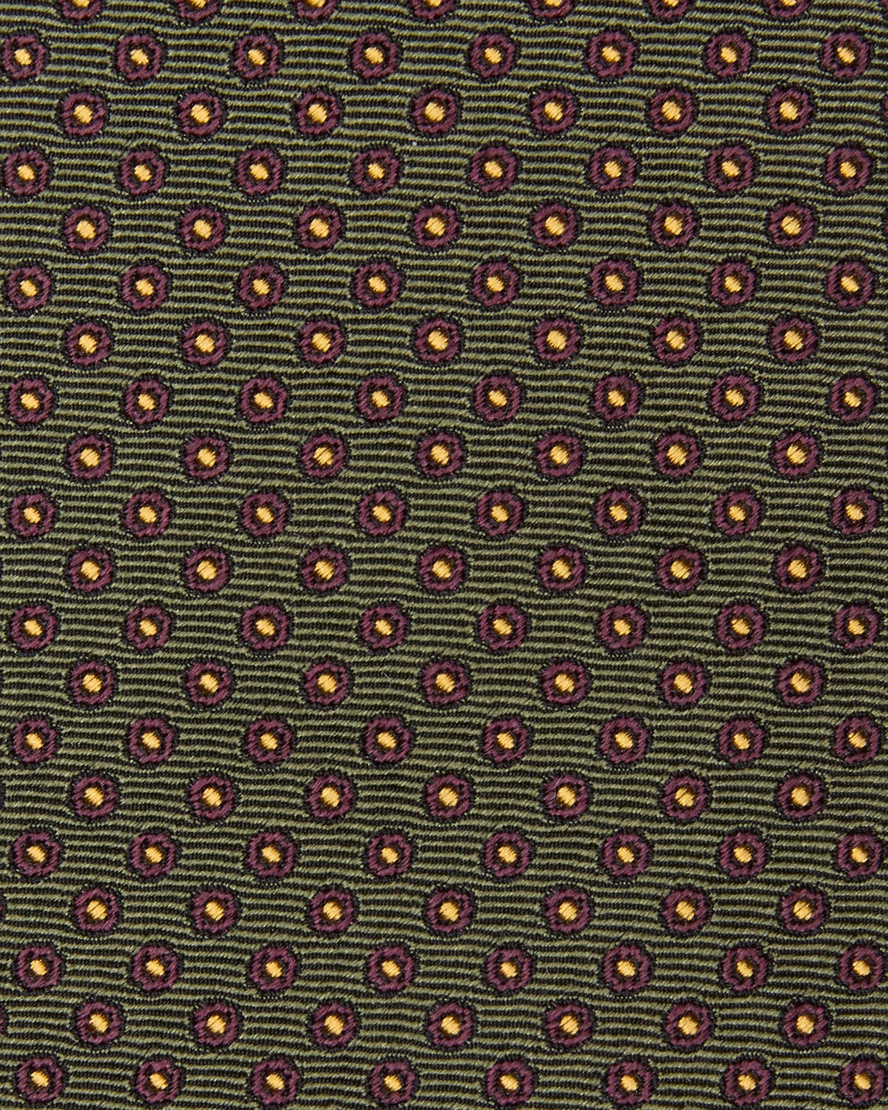 Silk Woven Tie in Olive/Burgundy/Gold Circle
