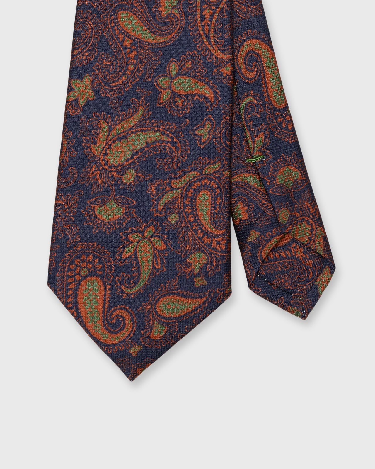 Silk Print Tie in Navy/Orange/Olive Large Paisley