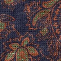 Silk Print Tie in Navy/Orange/Olive Large Paisley