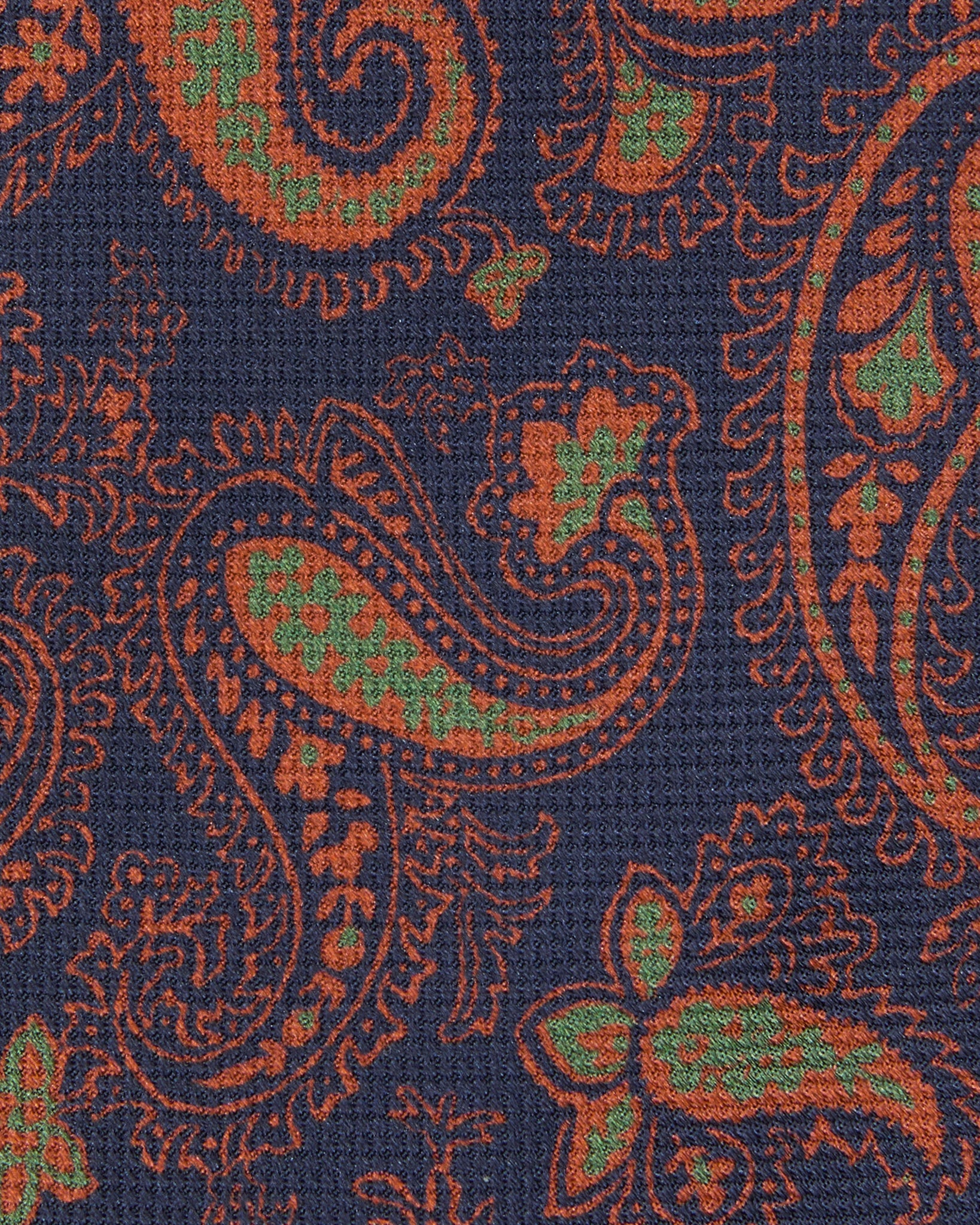 Silk Print Tie in Navy/Orange/Olive Large Paisley