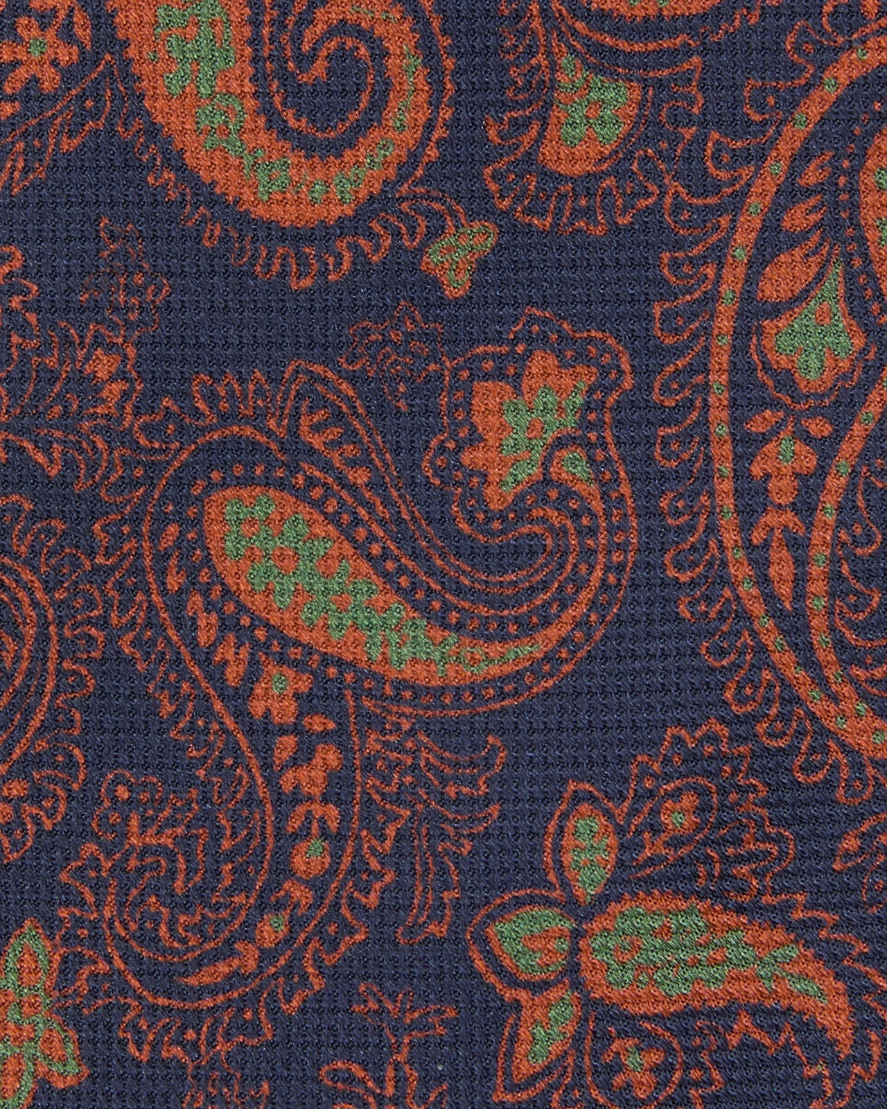 Silk Print Tie in Navy/Orange/Olive Large Paisley