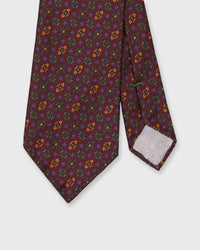 Silk Print Tie in Burgundy/Olive/Gold Foulard