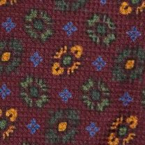 Silk Print Tie in Burgundy/Olive/Gold Foulard