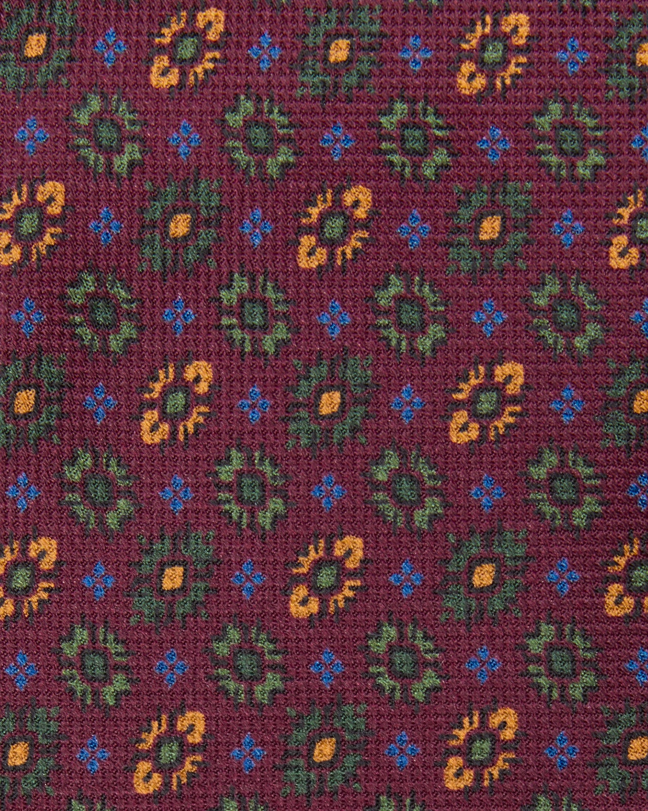 Silk Print Tie in Burgundy/Olive/Gold Foulard