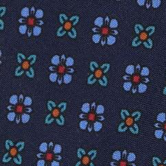 Silk Print Tie in Navy/Sky/Aegean Foulard