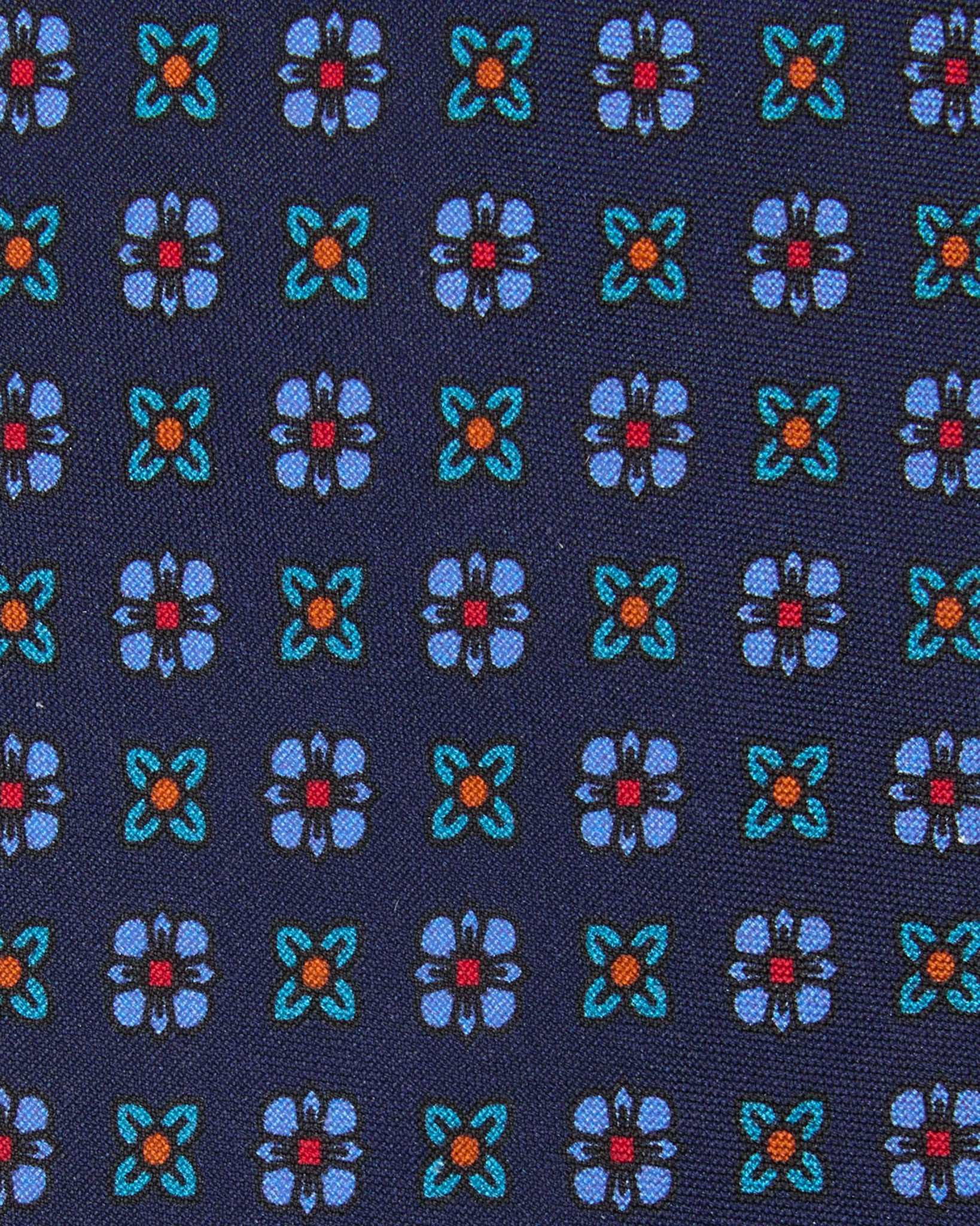 Silk Print Tie in Navy/Sky/Aegean Foulard