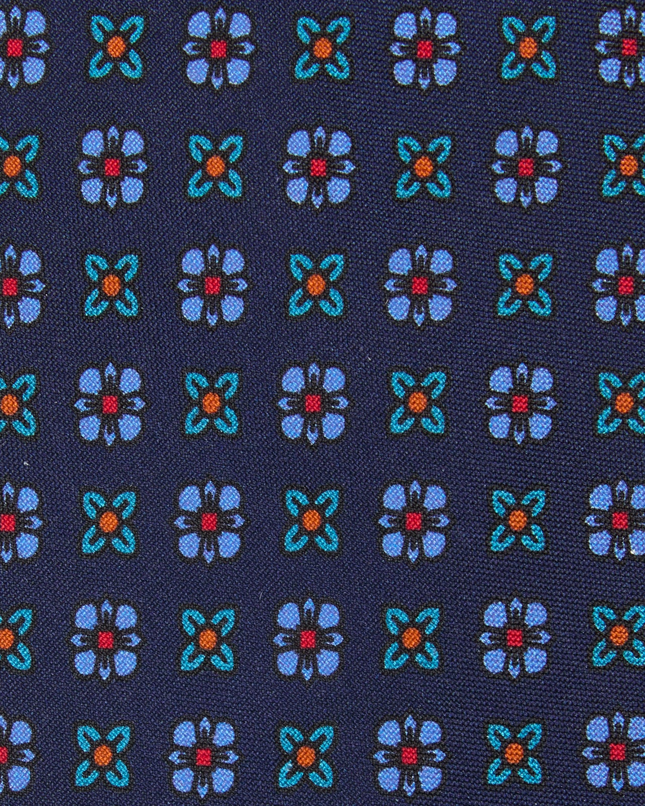 Silk Print Tie in Navy/Sky/Aegean Foulard