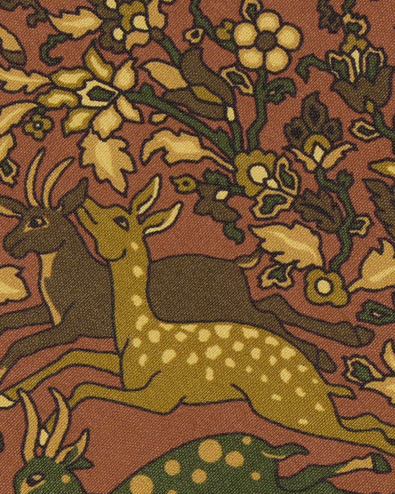 Silk Print Tie in Rust Antelope Scene