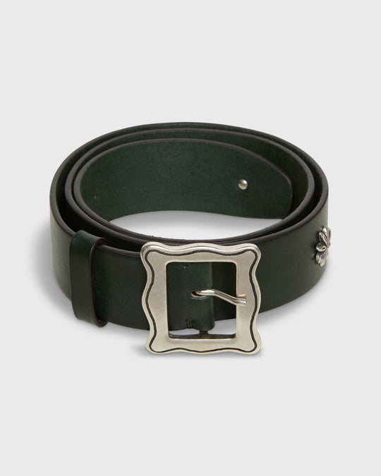 1.5" Edelweiss Studded Belt in Dark Green Leather