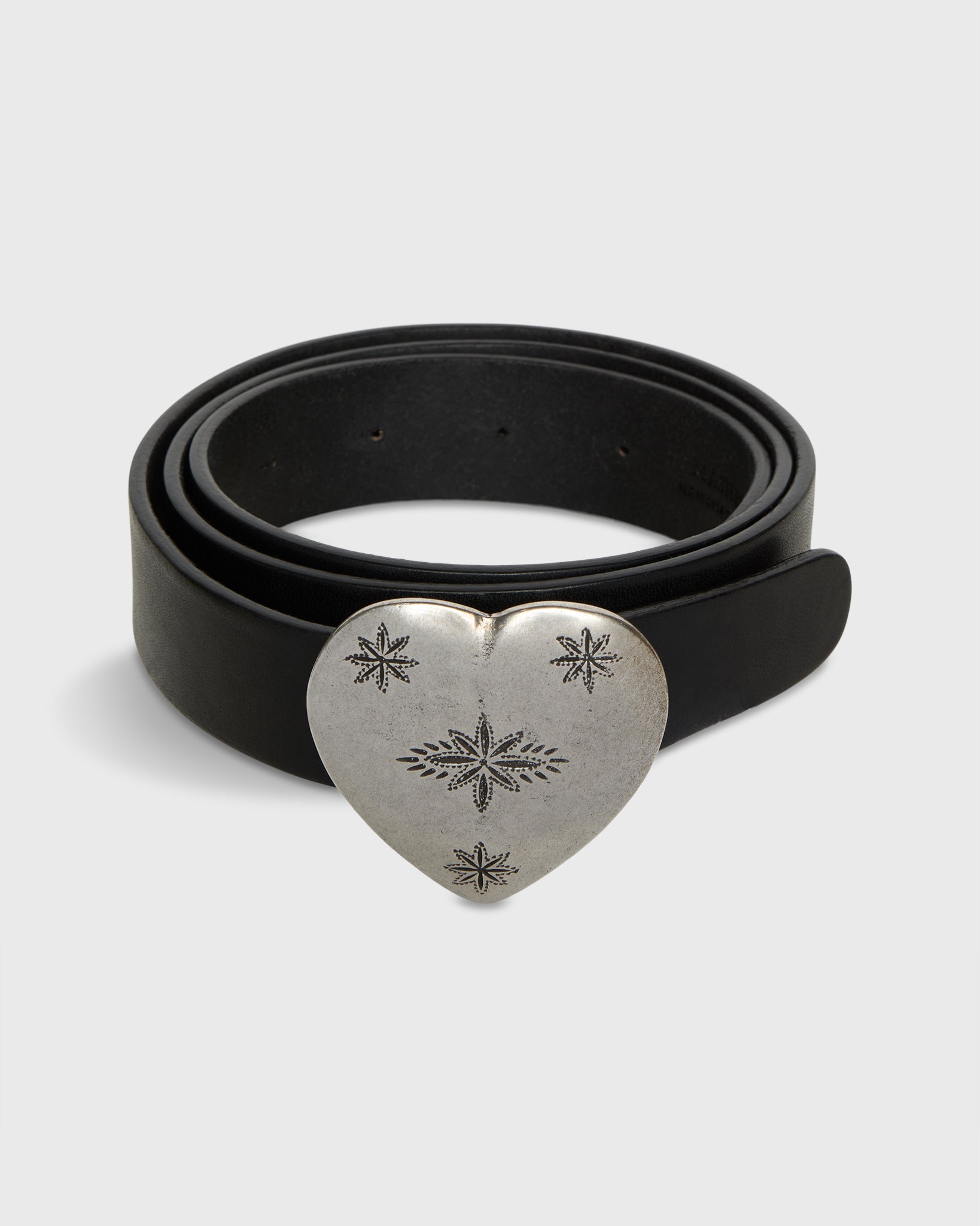 1.25" Edelweiss Heart Belt in Black Veg-Tanned Leather
