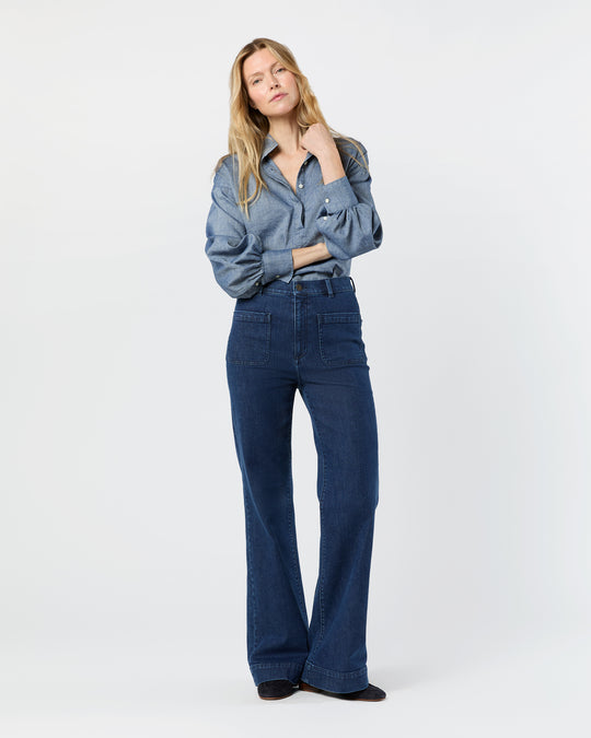 Camille Patch-Pocket Jean in 2-Year Indigo Stretch Denim